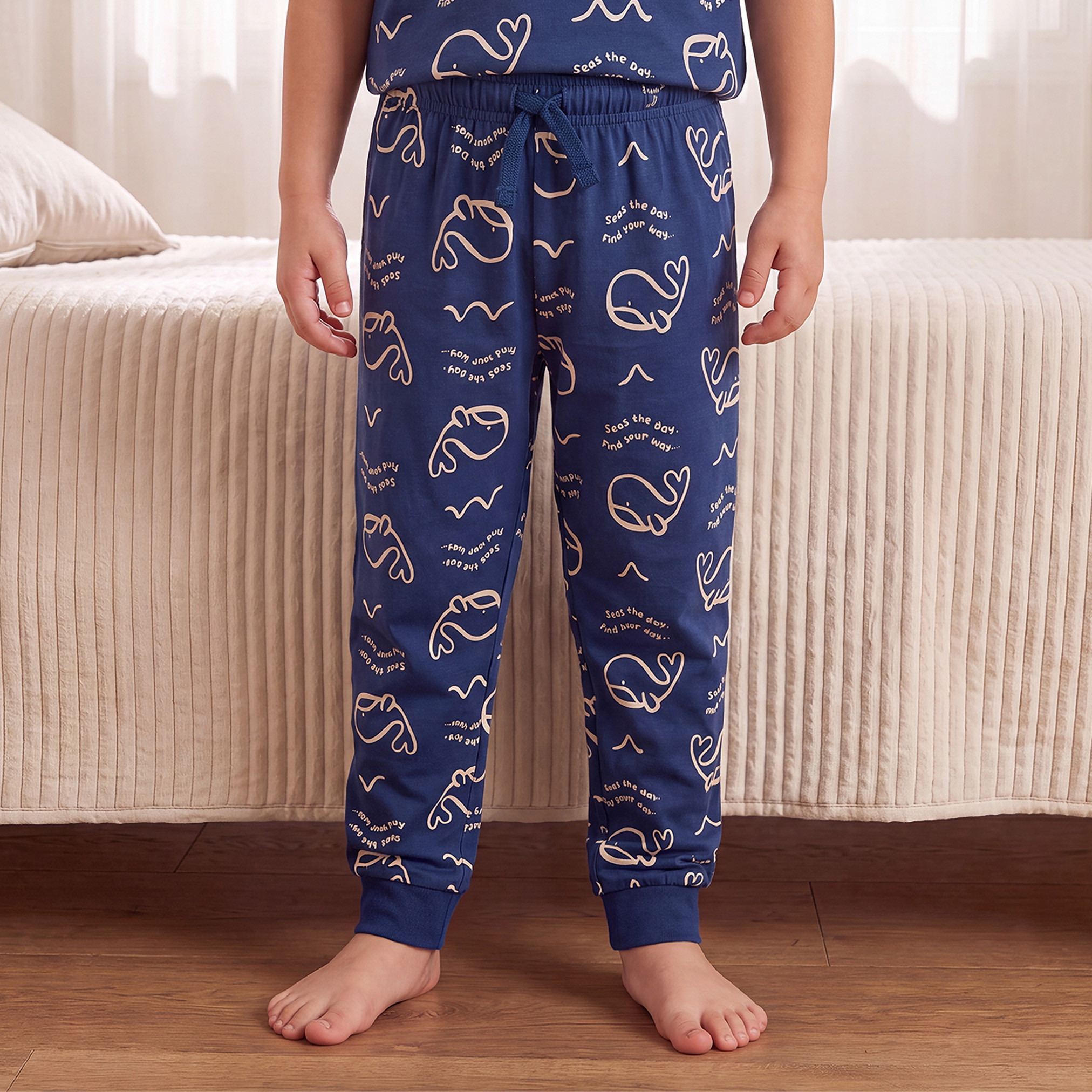 Pack of 2 Juniors Cotton Crew Neck Short Sleeves Pyjama Set with Aquatic Print-boys-clothing-nightwear-image-6