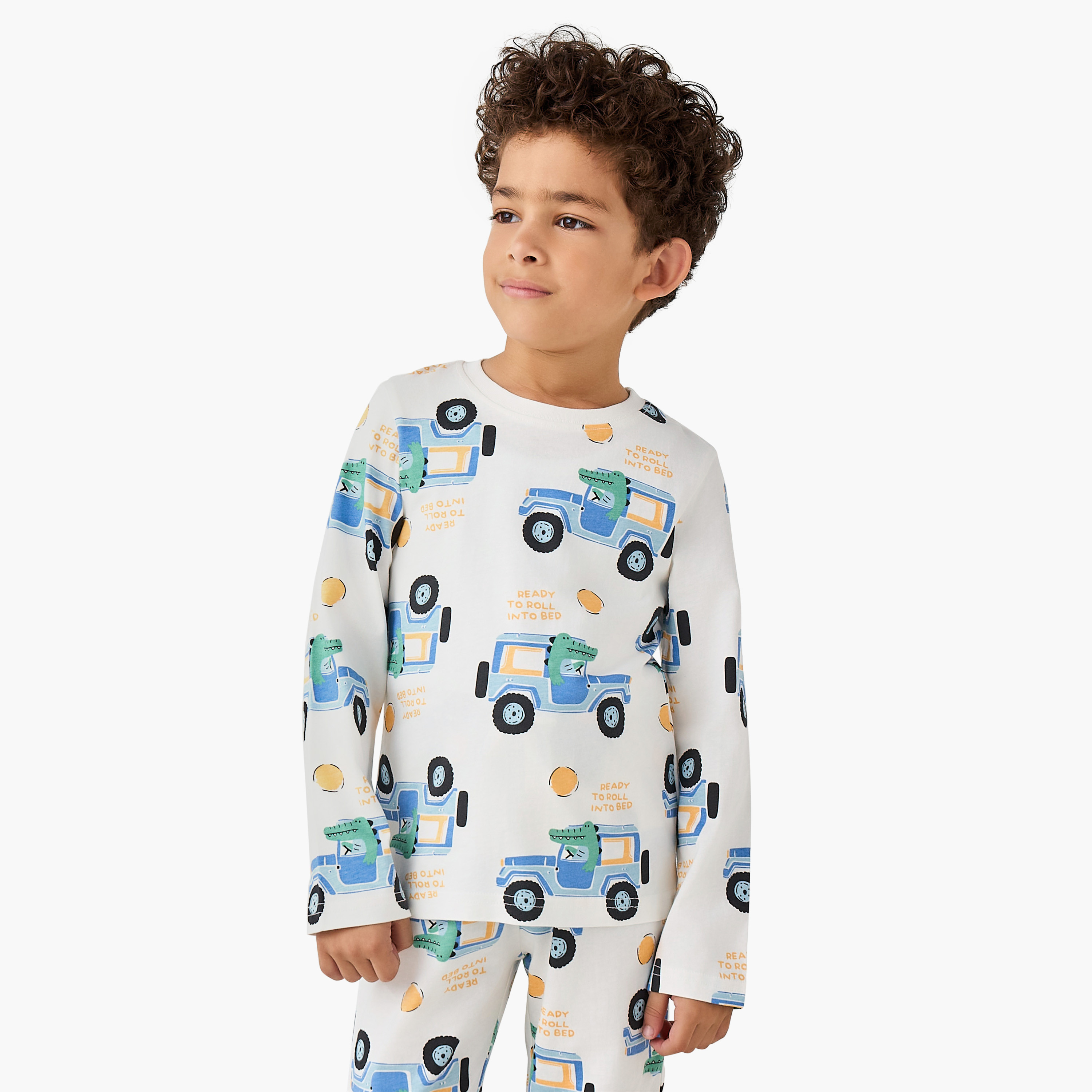 Juniors Cotton Round Neck Long Sleeve Pyjama Set with Wild Animal Print-boys-clothing-nightwear-image-2