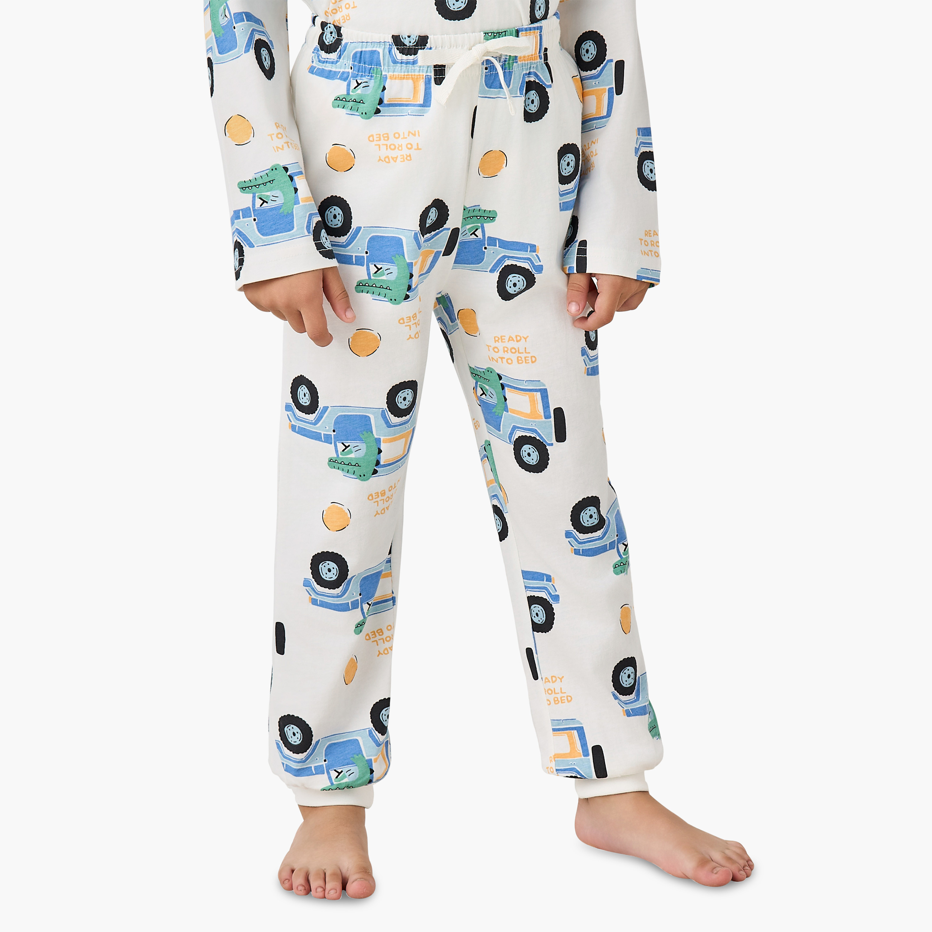 Juniors Cotton Round Neck Long Sleeve Pyjama Set with Wild Animal Print-boys-clothing-nightwear-image-3