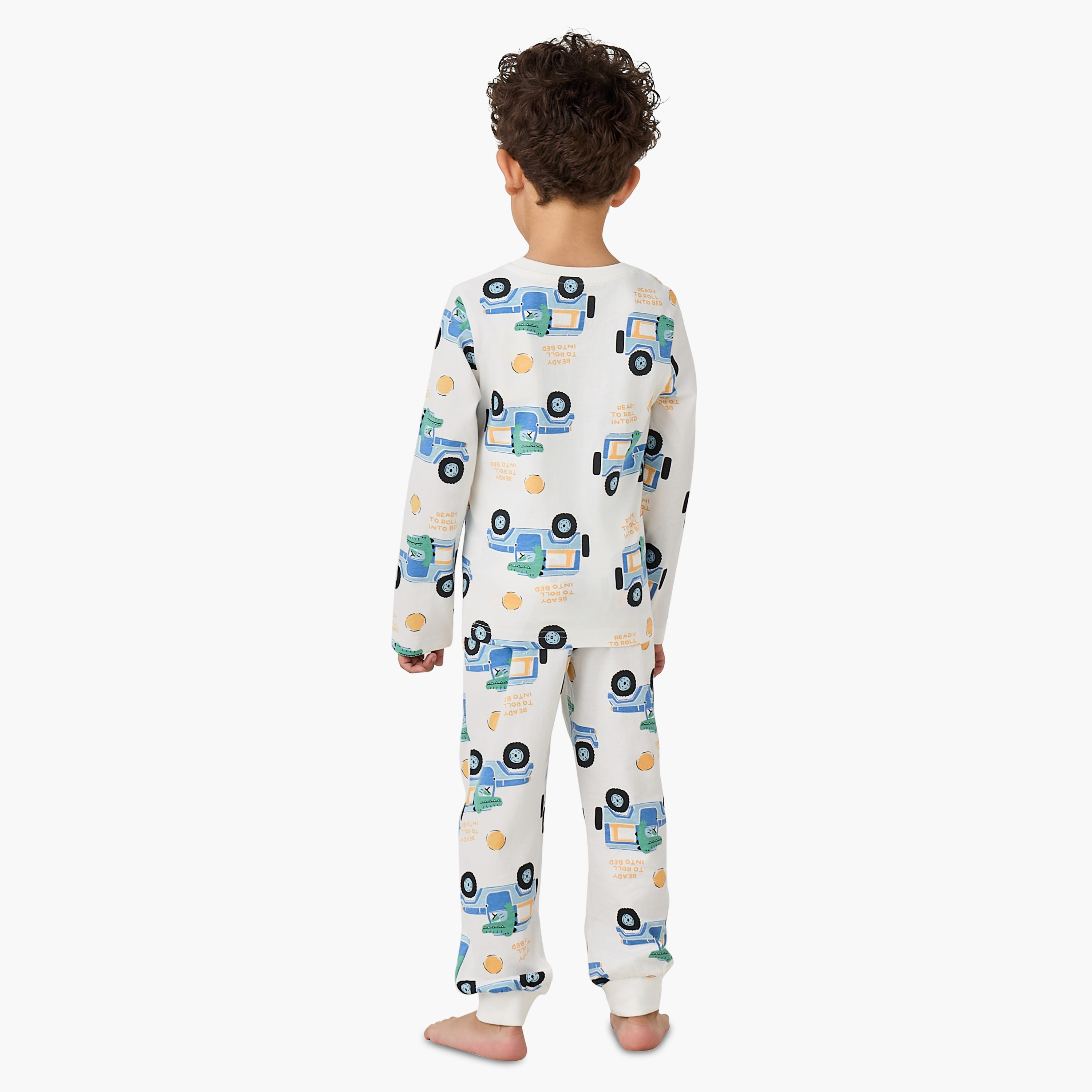 Juniors Cotton Round Neck Long Sleeve Pyjama Set with Wild Animal Print-boys-clothing-nightwear-image-4