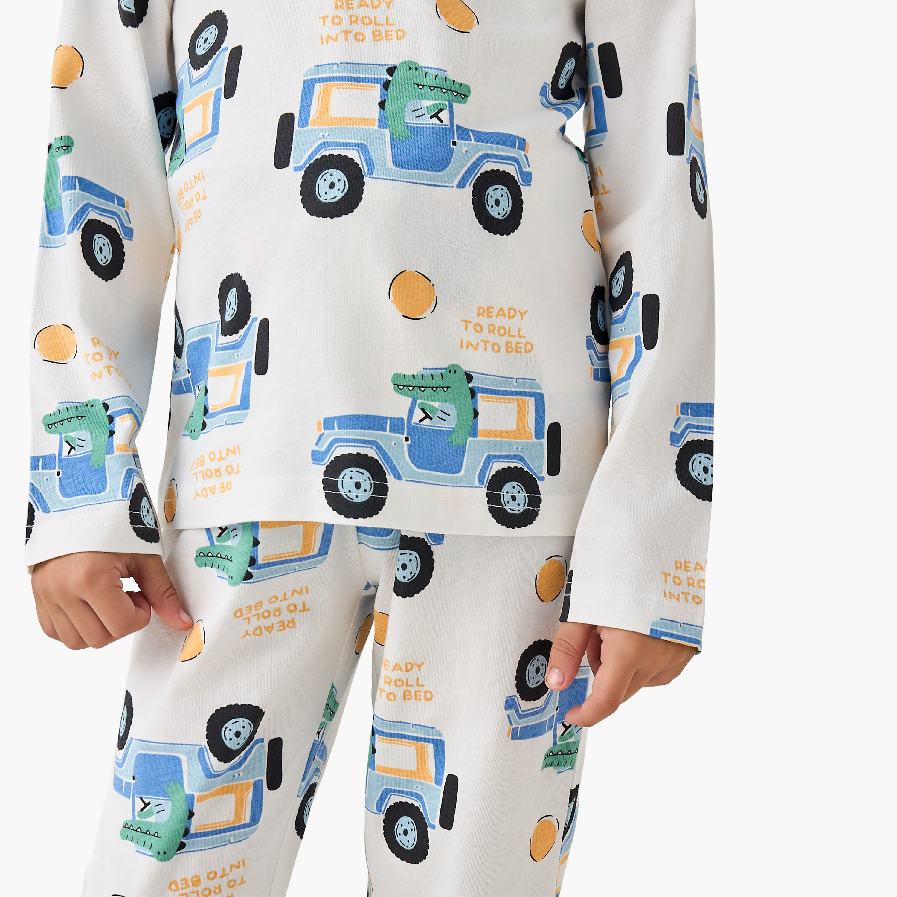 Juniors Cotton Round Neck Long Sleeve Pyjama Set with Wild Animal Print-boys-clothing-nightwear-image-5