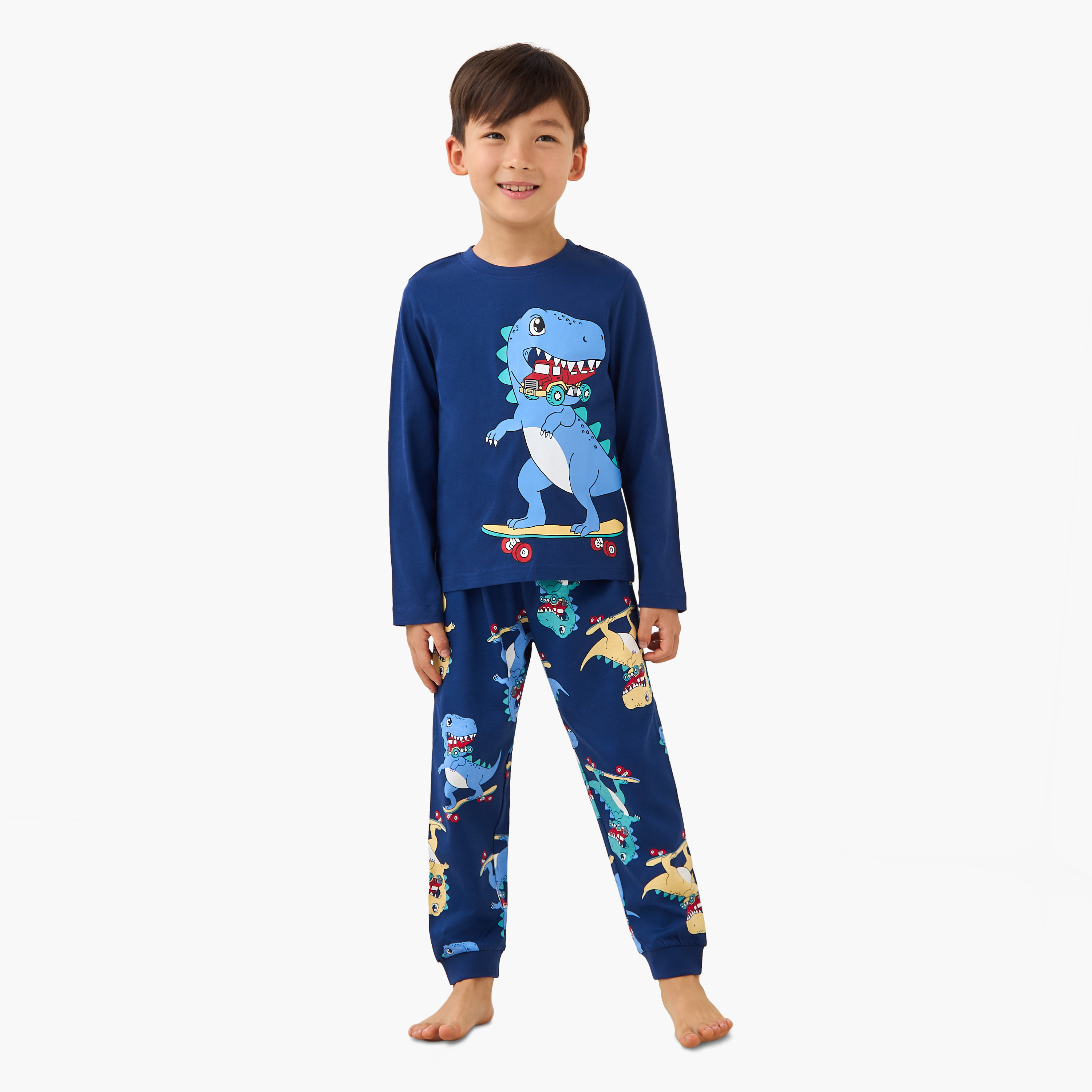 طقم بيجاما قطن بياقة مستديرة وأكمام طويلة وطبعات من جونيورز-boys-clothing-nightwear-image-1