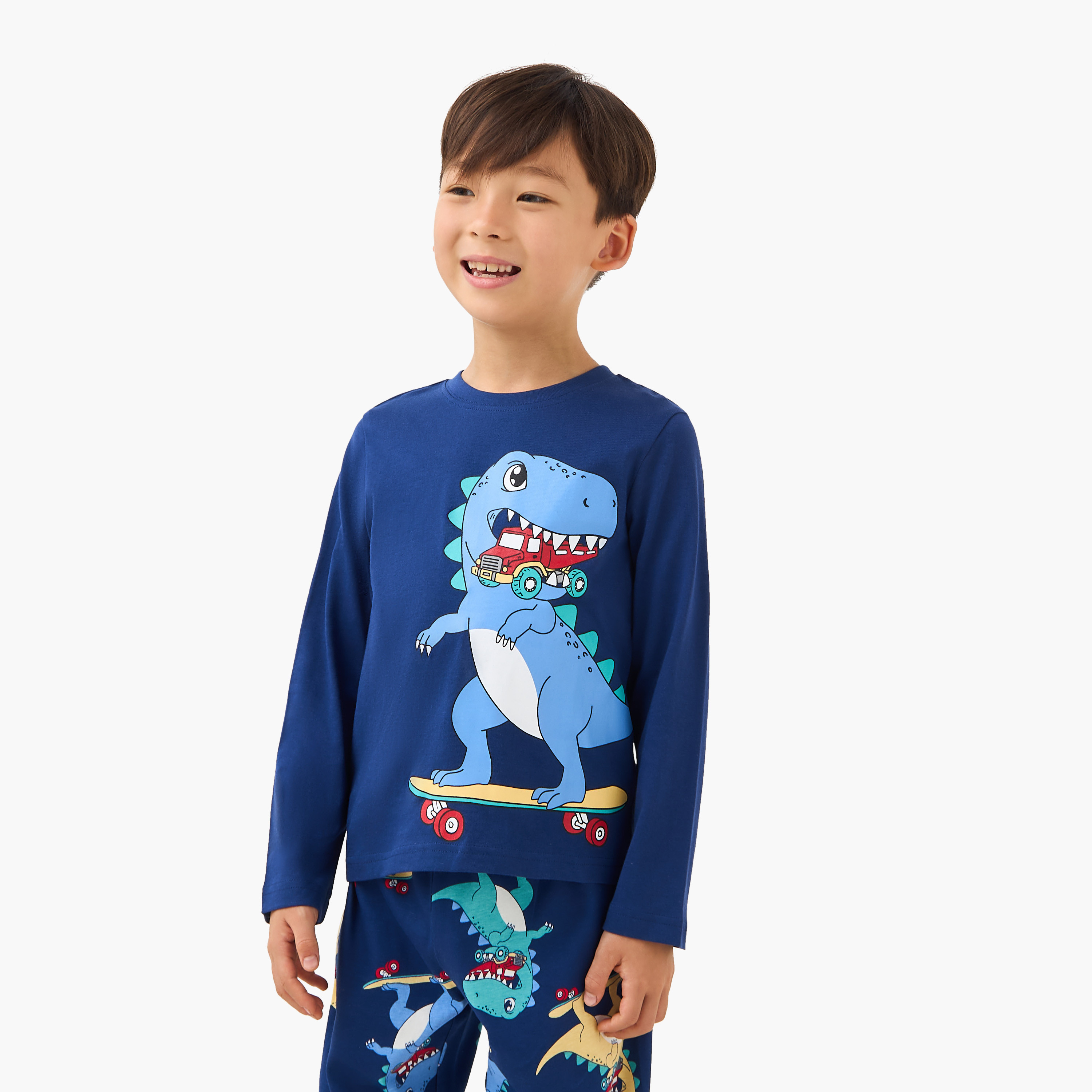 طقم بيجاما قطن بياقة مستديرة وأكمام طويلة وطبعات من جونيورز-boys-clothing-nightwear-image-2