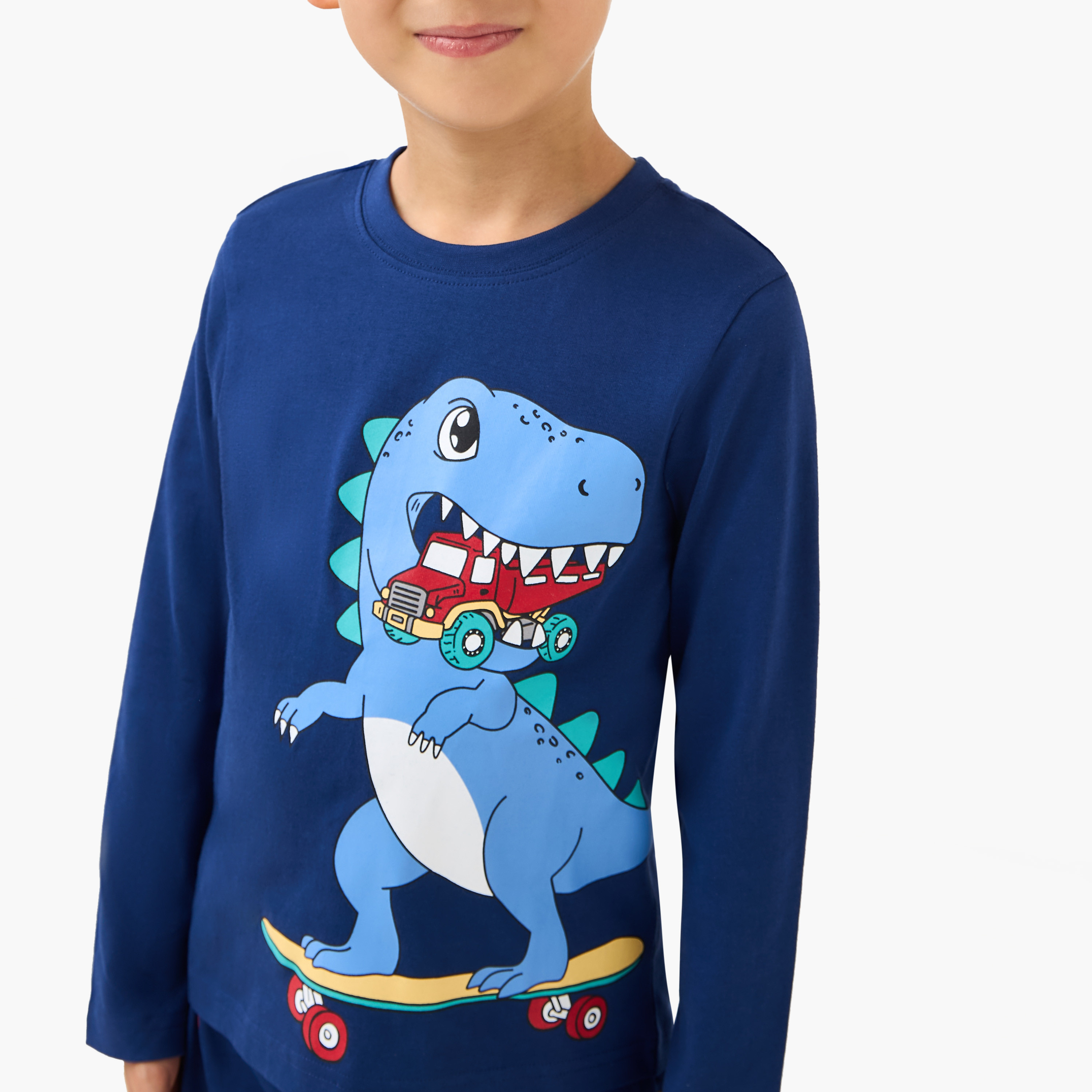 طقم بيجاما قطن بياقة مستديرة وأكمام طويلة وطبعات من جونيورز-boys-clothing-nightwear-image-5
