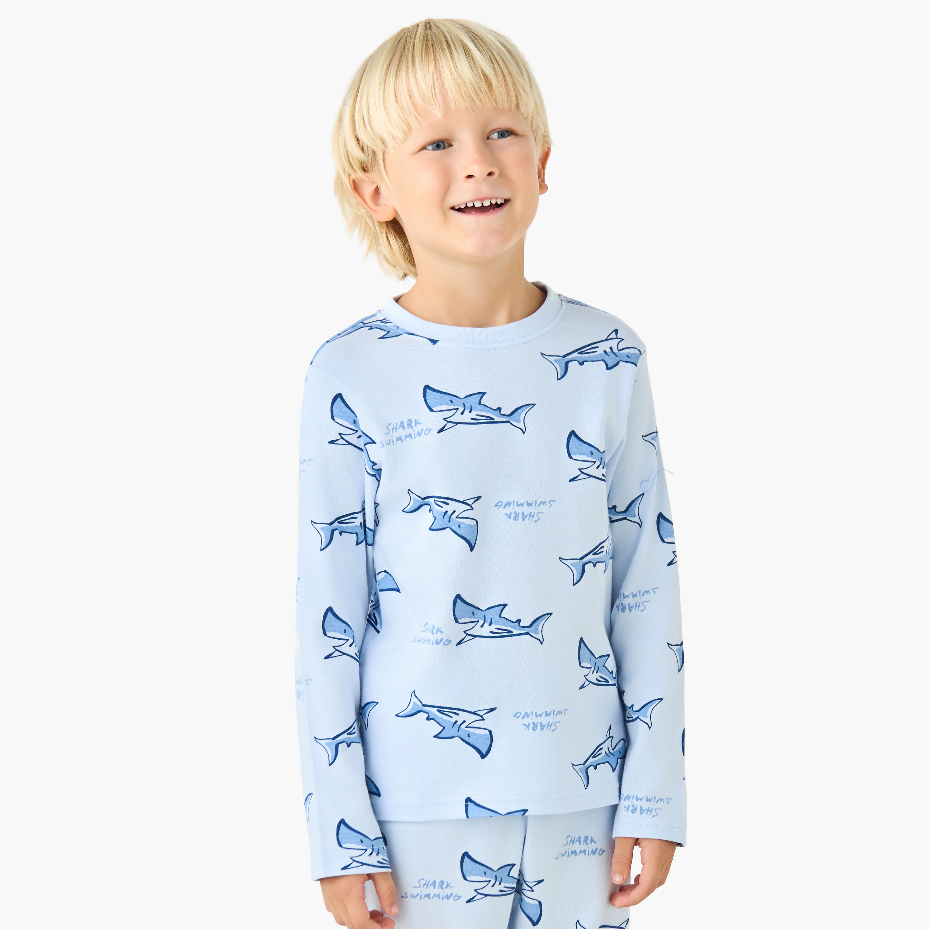 Juniors Cotton Crew Neck Long Sleeves Pyjama Set with Drawstring Closure-boys-clothing-nightwear-image-2