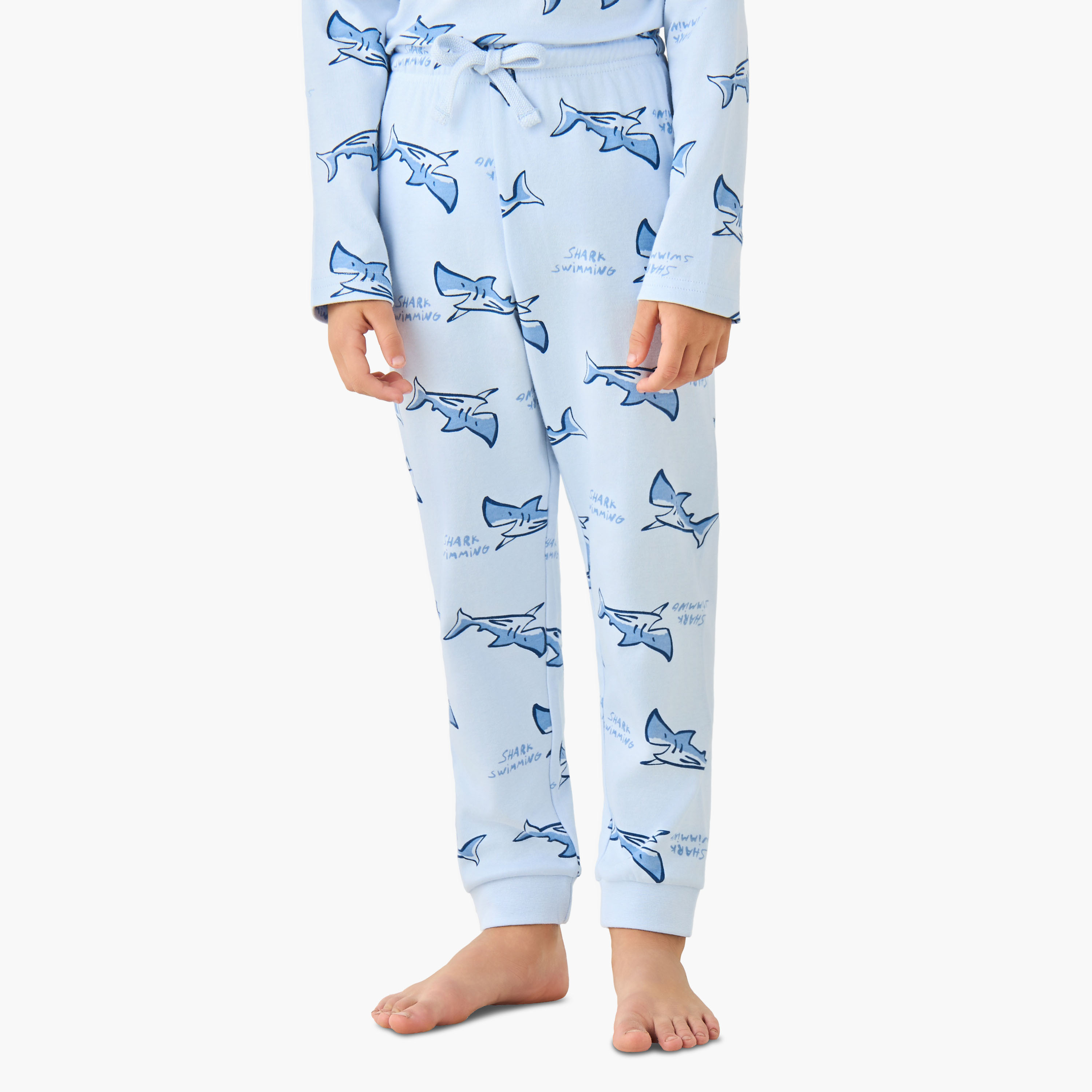 Juniors Cotton Crew Neck Long Sleeves Pyjama Set with Drawstring Closure-boys-clothing-nightwear-image-3