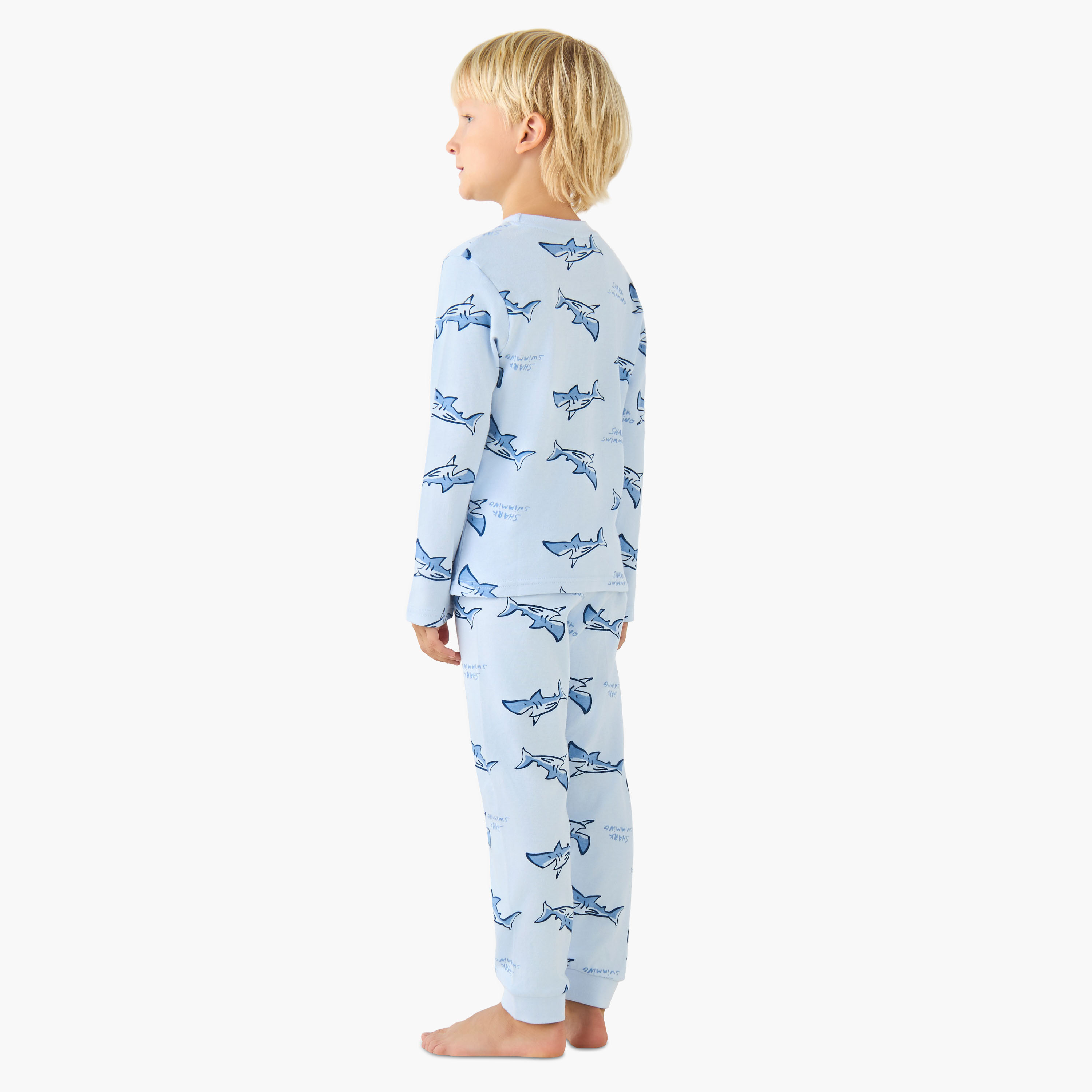 Juniors Cotton Crew Neck Long Sleeves Pyjama Set with Drawstring Closure-boys-clothing-nightwear-image-4