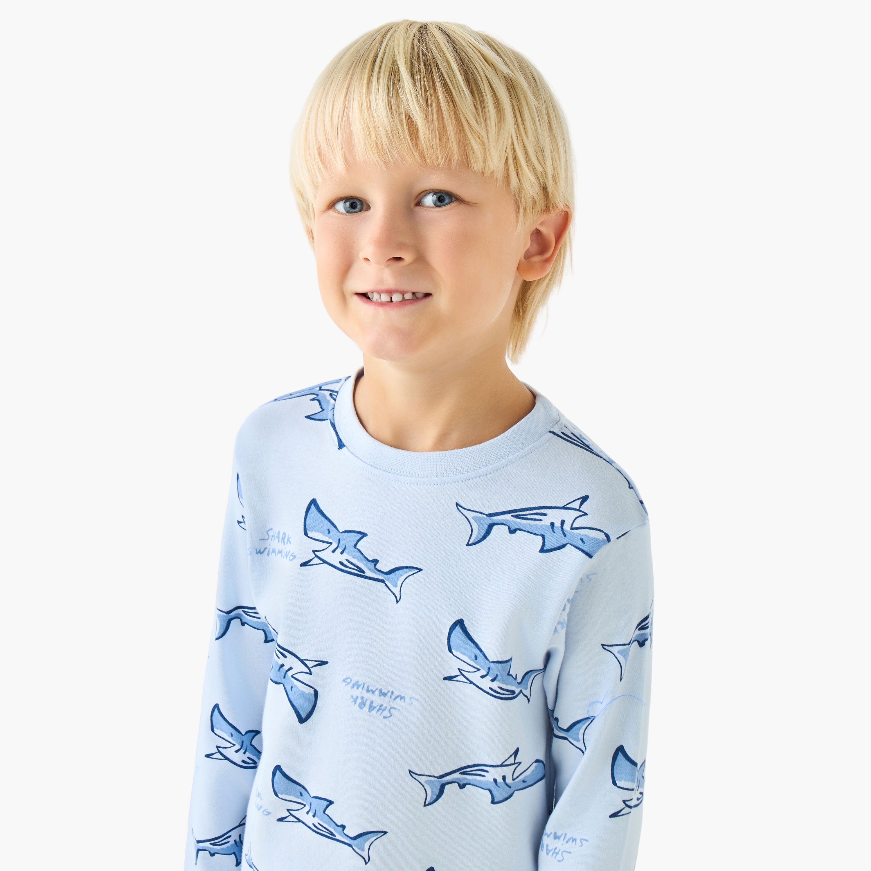 Juniors Cotton Crew Neck Long Sleeves Pyjama Set with Drawstring Closure-boys-clothing-nightwear-image-5
