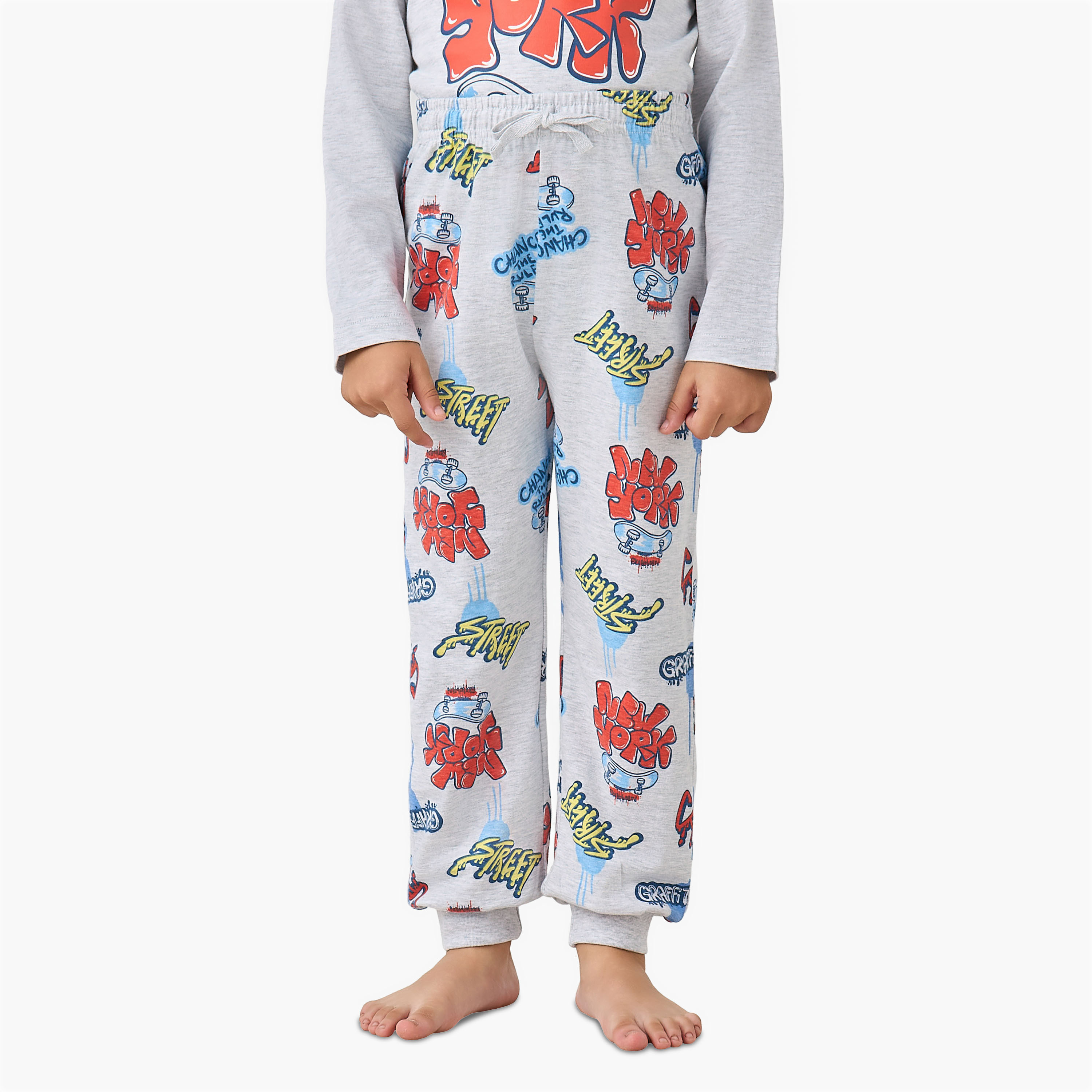 Juniors Crew Neck Long Sleeves Pyjama Set with New York Print-boys-clothing-nightwear-image-3