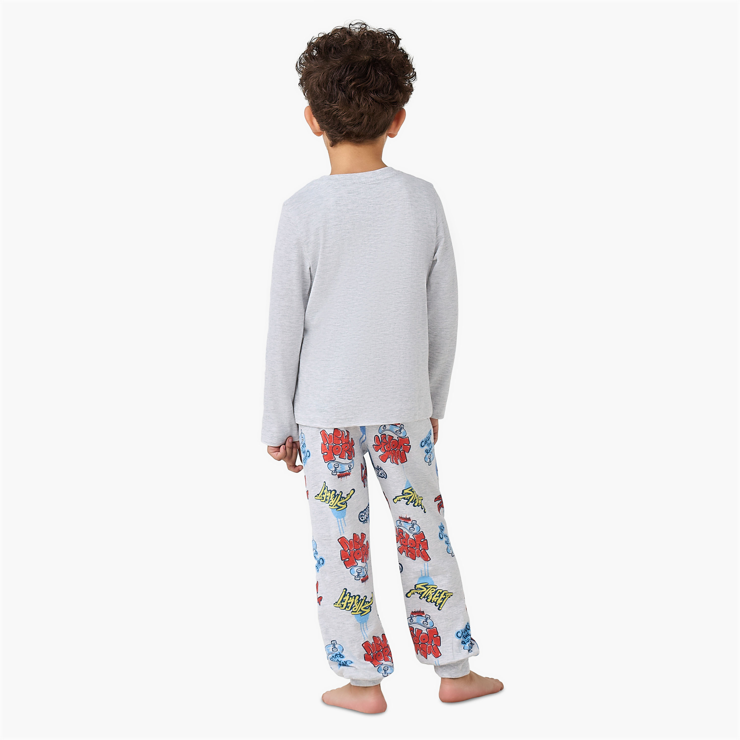 Juniors Crew Neck Long Sleeves Pyjama Set with New York Print-boys-clothing-nightwear-image-4