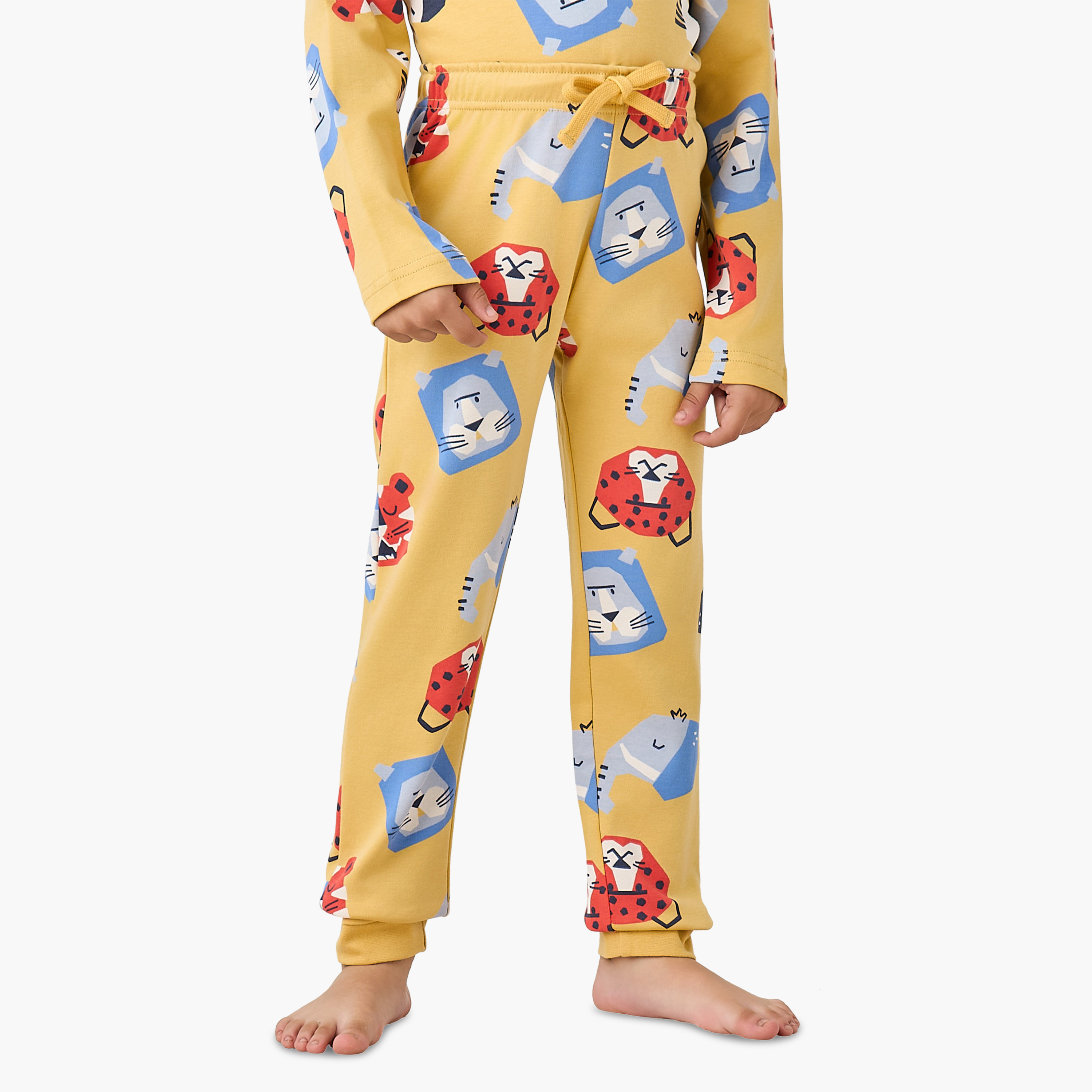 Juniors Cotton Round Neck Long Sleeve Pyjama Set with Wild Animal Print-boys-clothing-nightwear-image-3