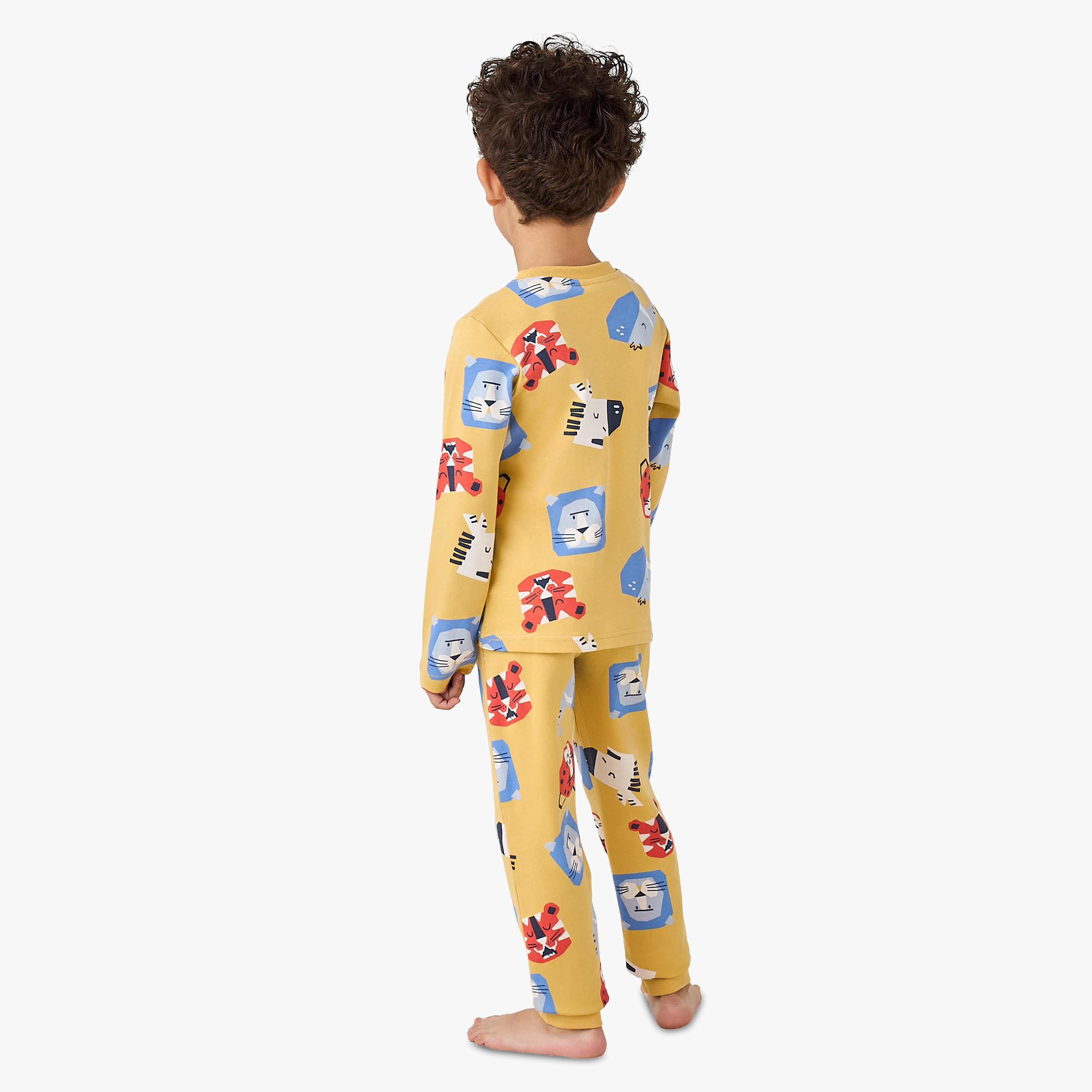 Juniors Cotton Round Neck Long Sleeve Pyjama Set with Wild Animal Print-boys-clothing-nightwear-image-4