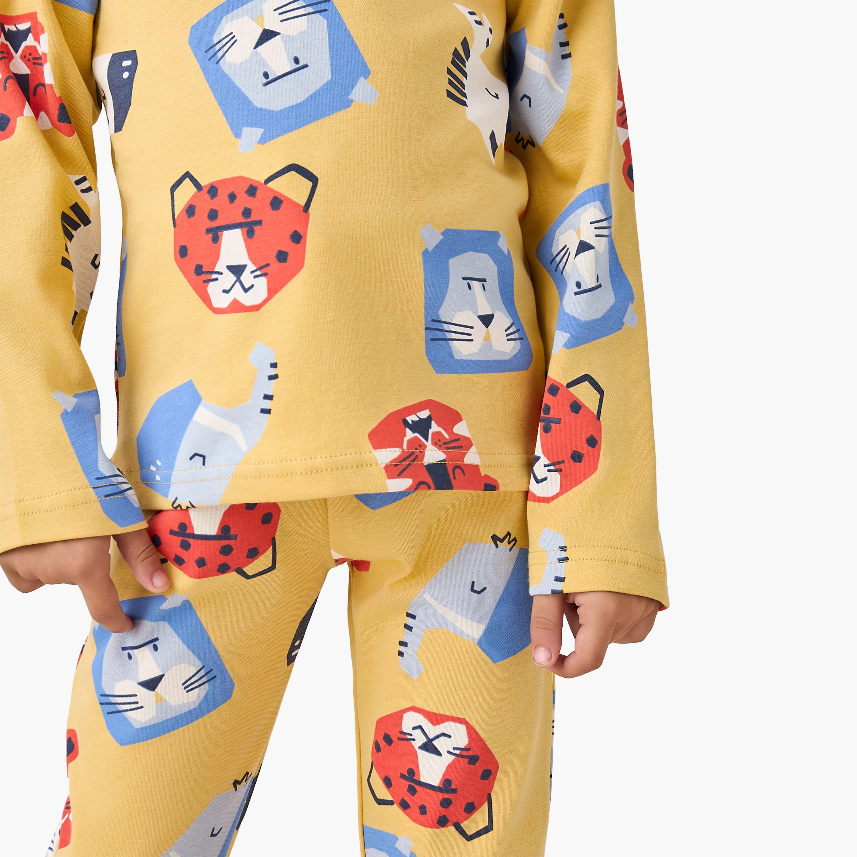Juniors Cotton Round Neck Long Sleeve Pyjama Set with Wild Animal Print-boys-clothing-nightwear-image-5