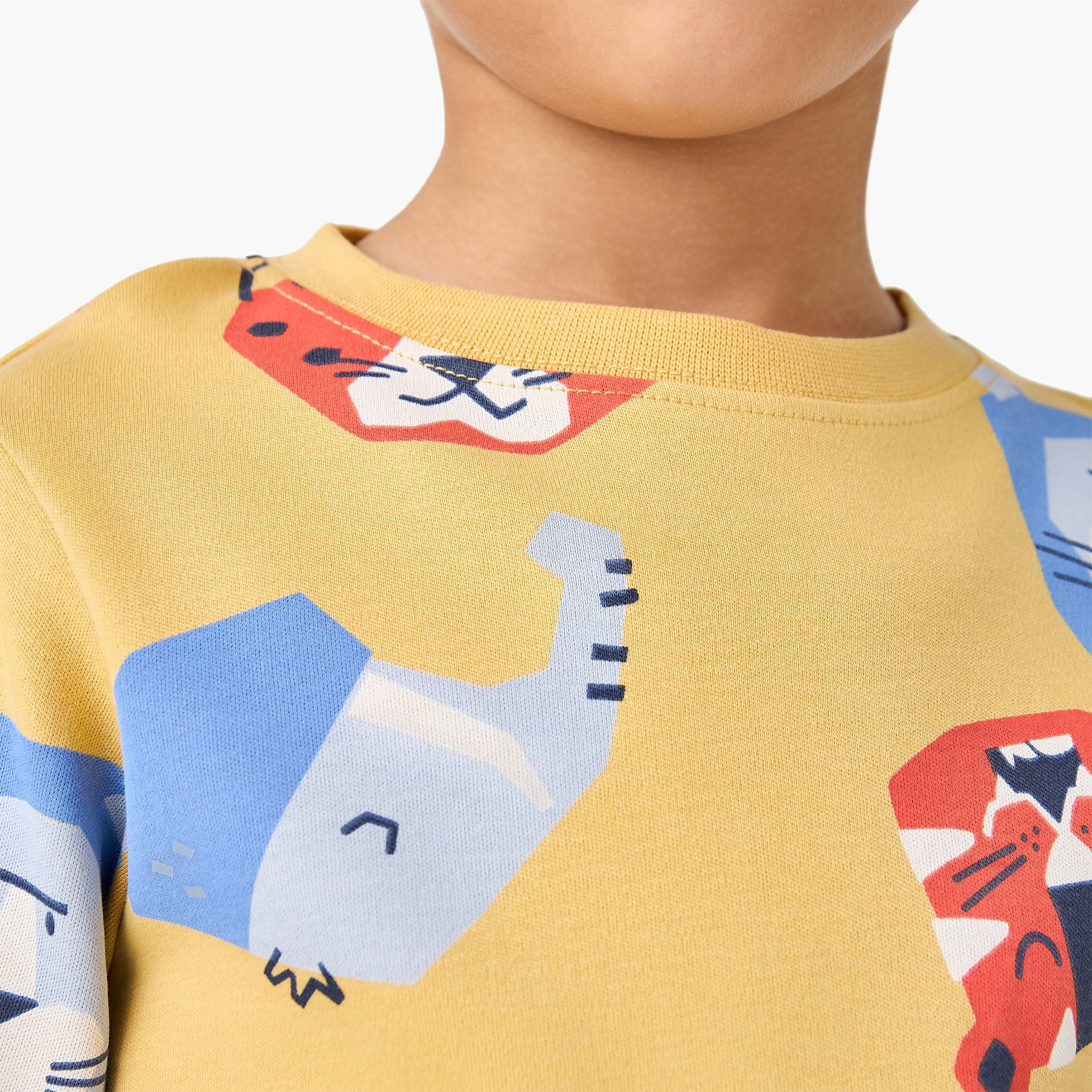Juniors Cotton Round Neck Long Sleeve Pyjama Set with Wild Animal Print-boys-clothing-nightwear-image-6