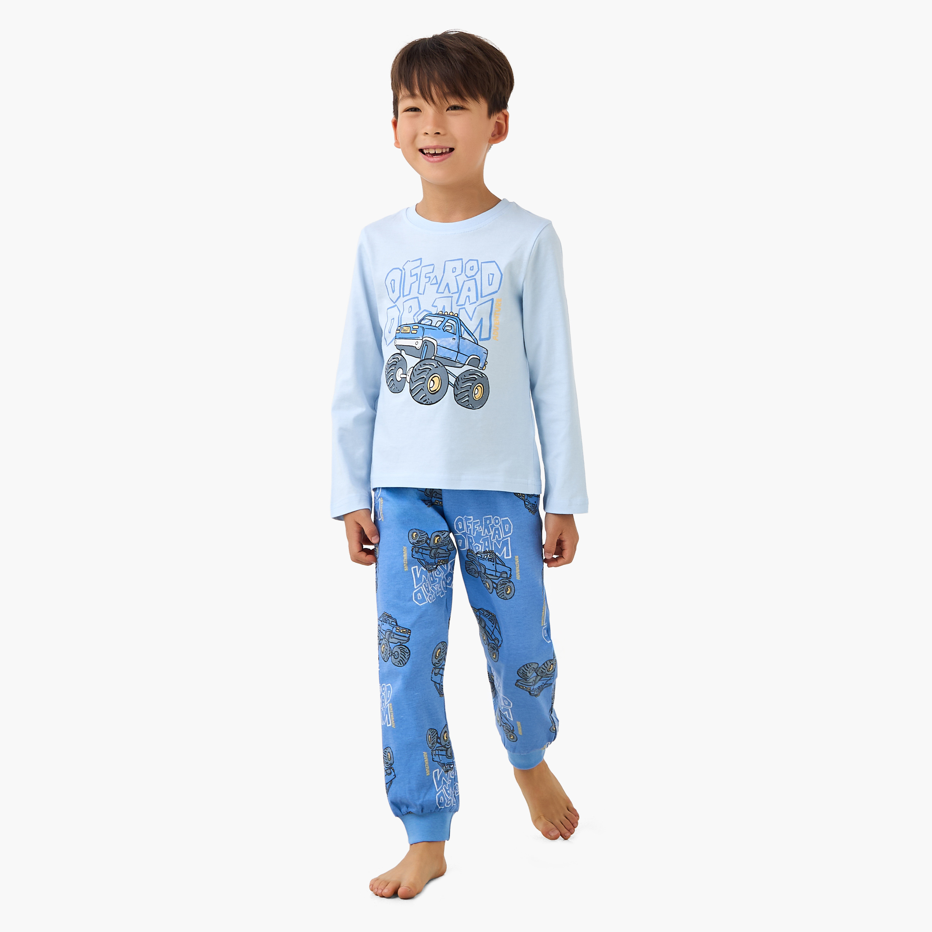 طقم بيجاما قطن بياقة مستديرة وأكمام طويلة وطبعات من جونيورز-boys-clothing-nightwear-image-6