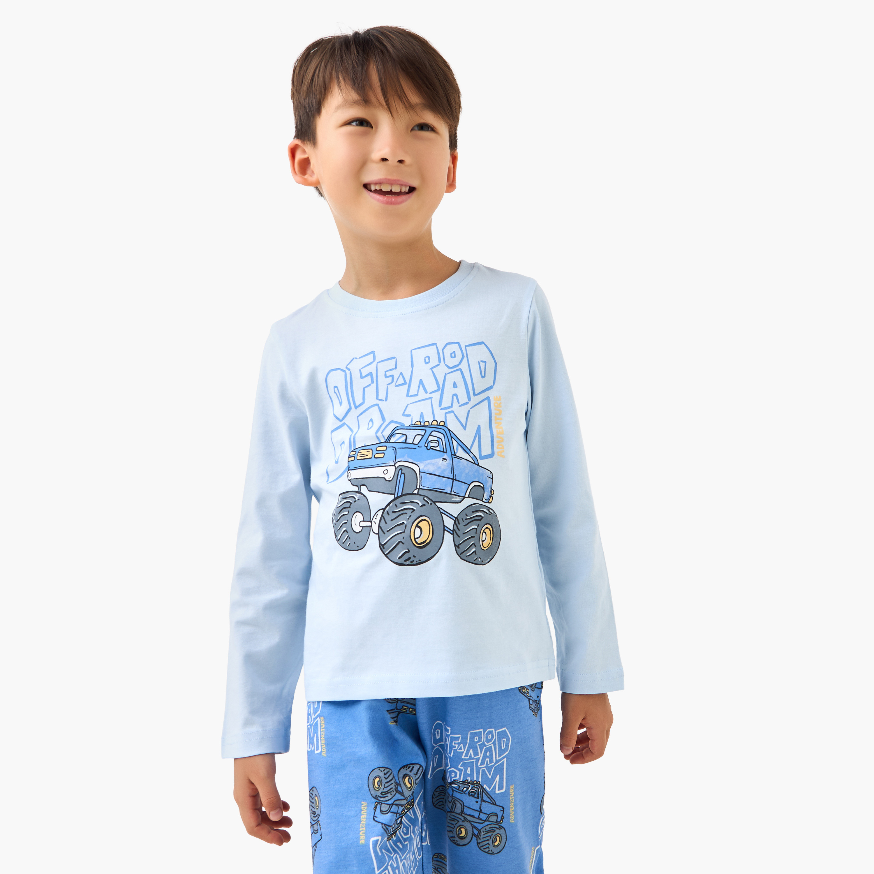 طقم بيجاما قطن بياقة مستديرة وأكمام طويلة وطبعات من جونيورز-boys-clothing-nightwear-image-5