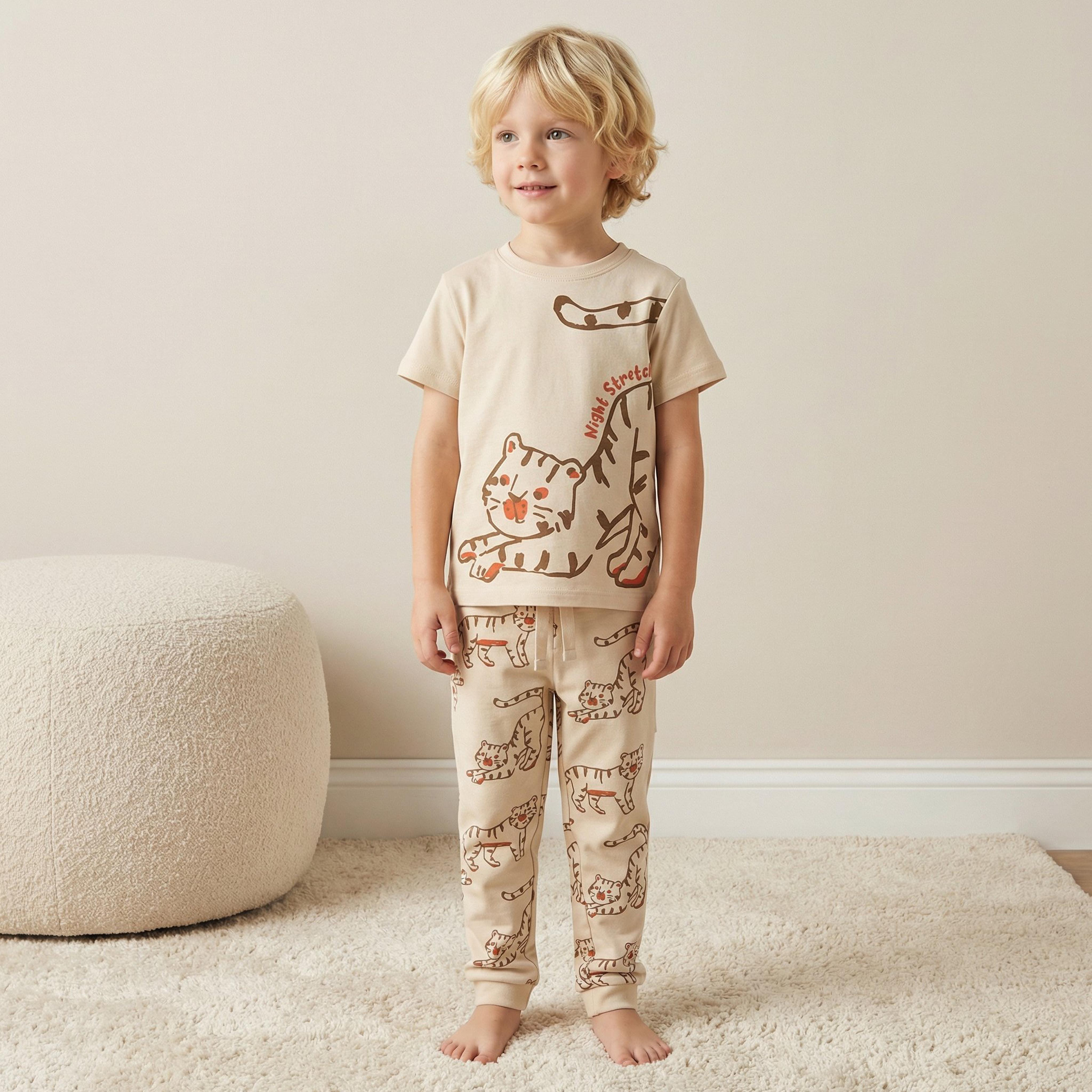 طقم بيجاما قطن بطبعات نمر وياقة ضيقة وأكمام قصيرة من جونيورز-boys-clothing-nightwear-image-1