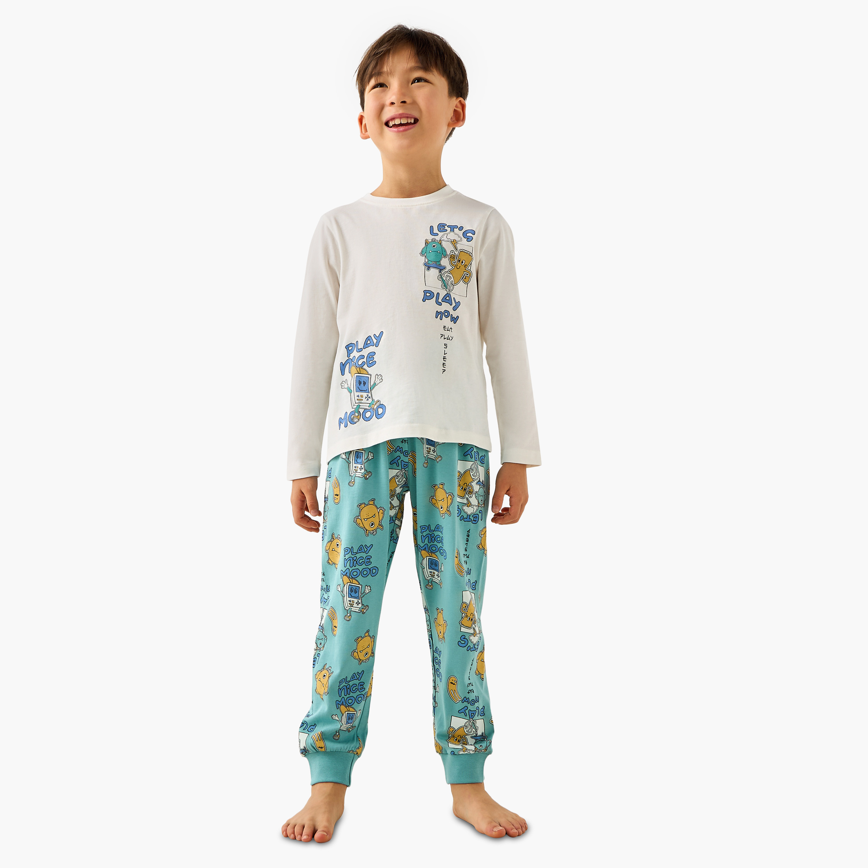 Juniors Cotton Round Neck Long Sleeve Pyjama Set with Wild Animal Print-promo_babyshop_Buy2for69_UAE130126-image-1