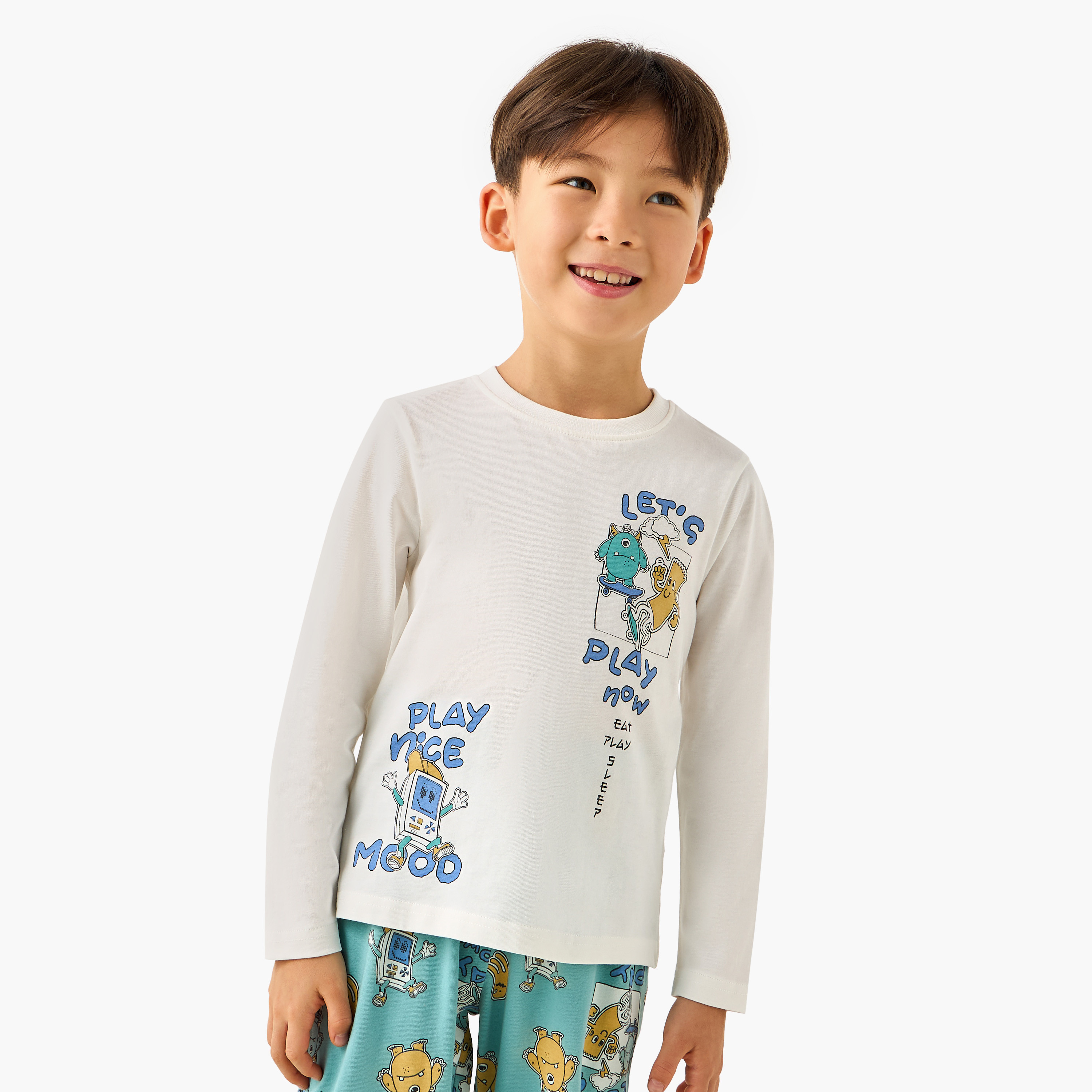 Juniors Cotton Round Neck Long Sleeve Pyjama Set with Wild Animal Print-promo_babyshop_Buy2for69_UAE130126-image-2