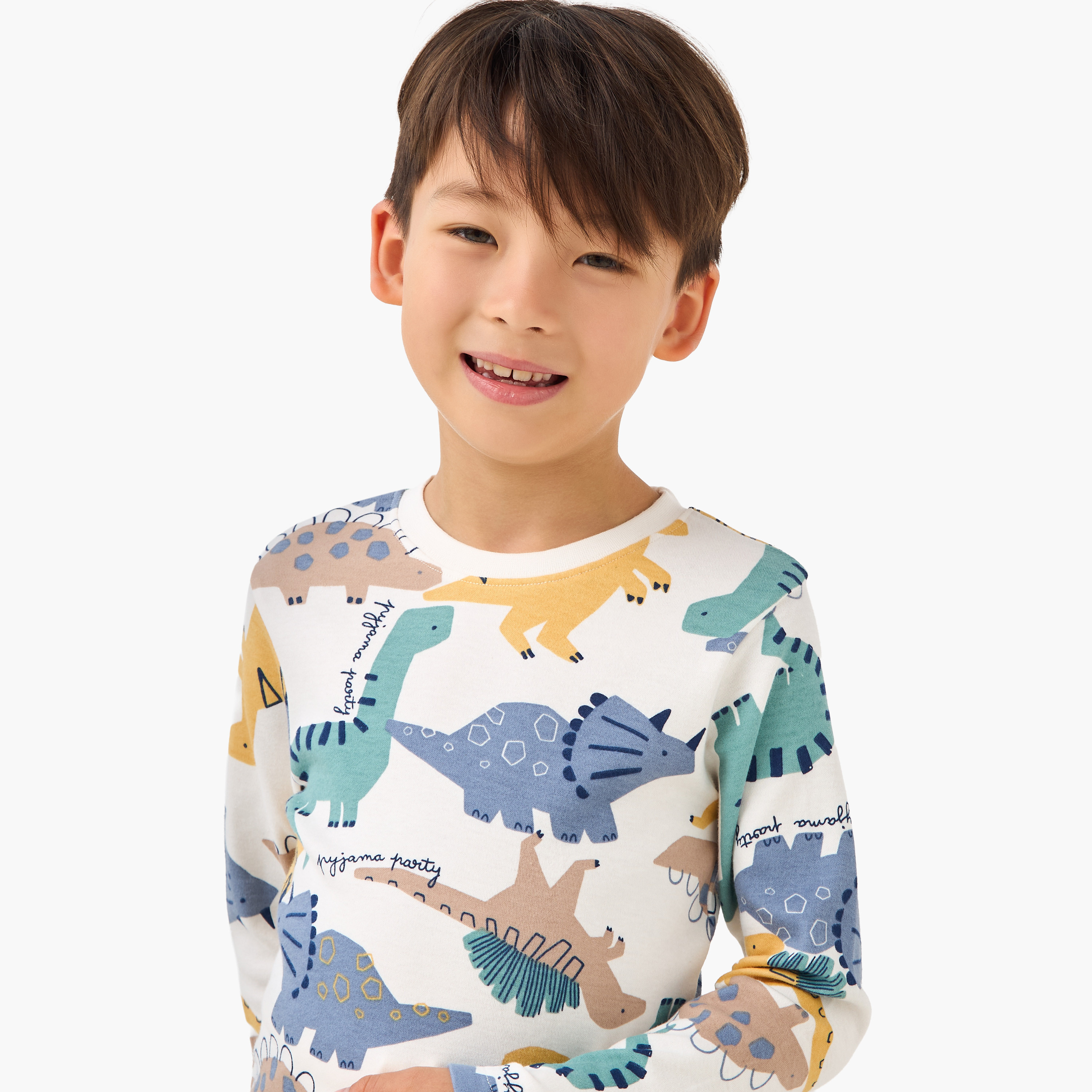 Juniors Cotton Crew Neck Long Sleeves Pyjama Set with Dinosaur Print-boys-clothing-nightwear-image-4