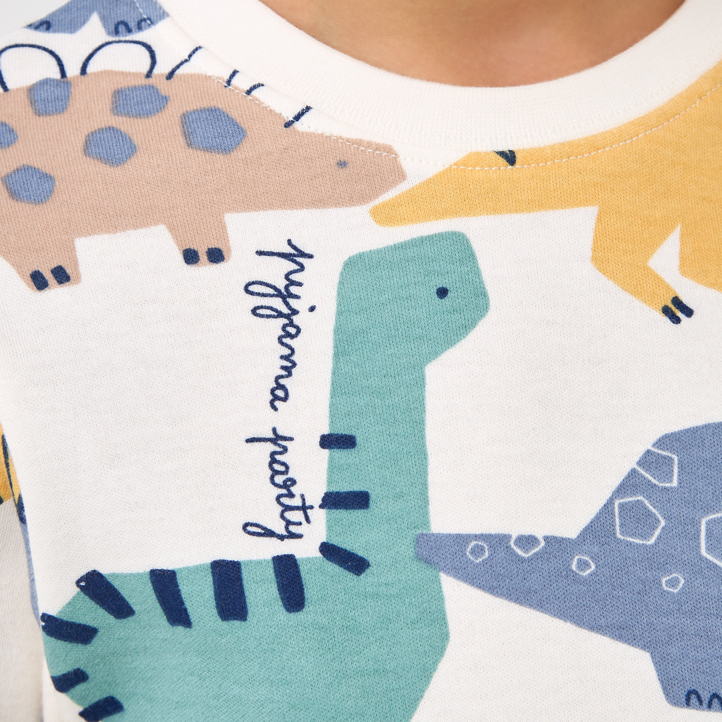 Juniors Cotton Crew Neck Long Sleeves Pyjama Set with Dinosaur Print-boys-clothing-nightwear-image-5