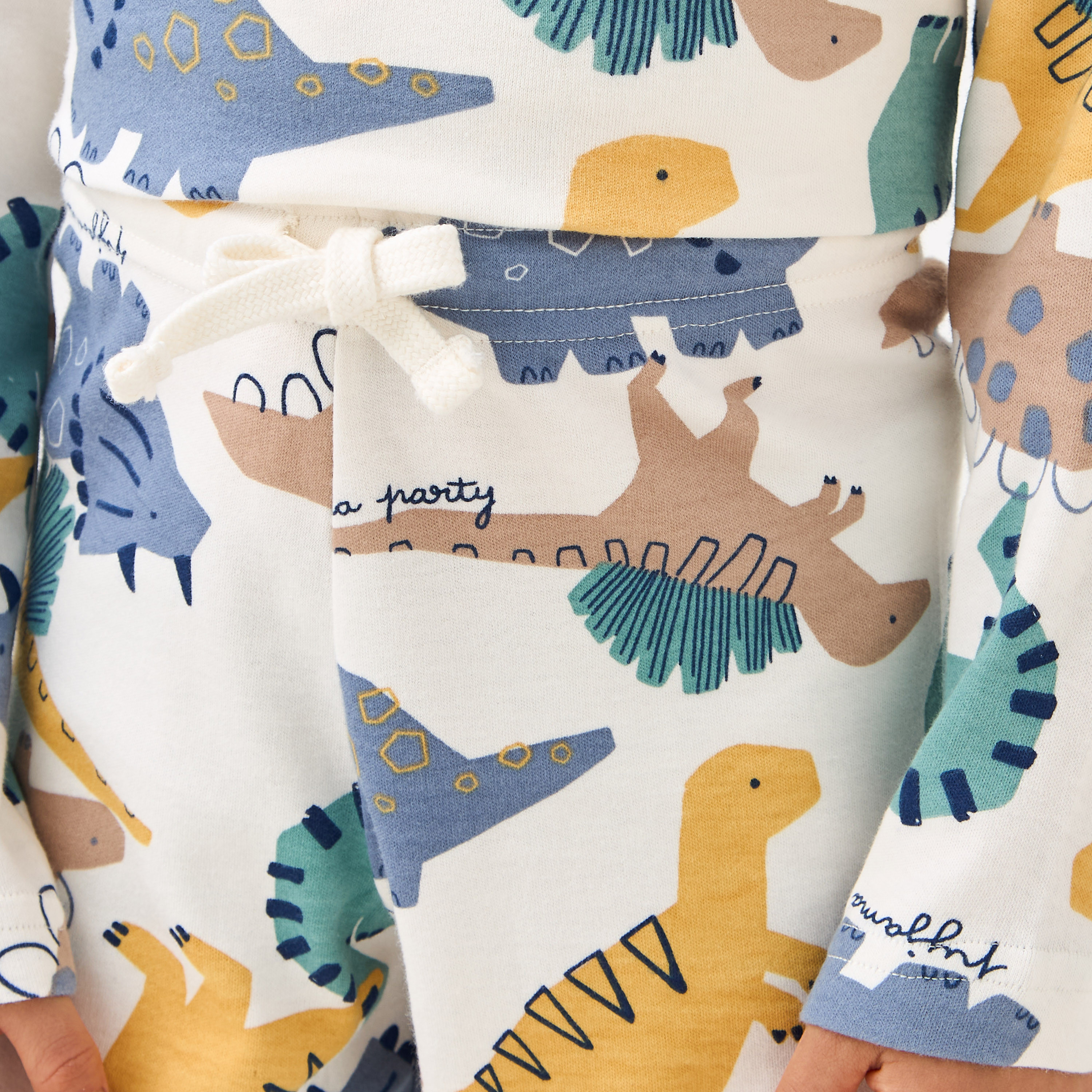 Juniors Cotton Crew Neck Long Sleeves Pyjama Set with Dinosaur Print-boys-clothing-nightwear-image-6