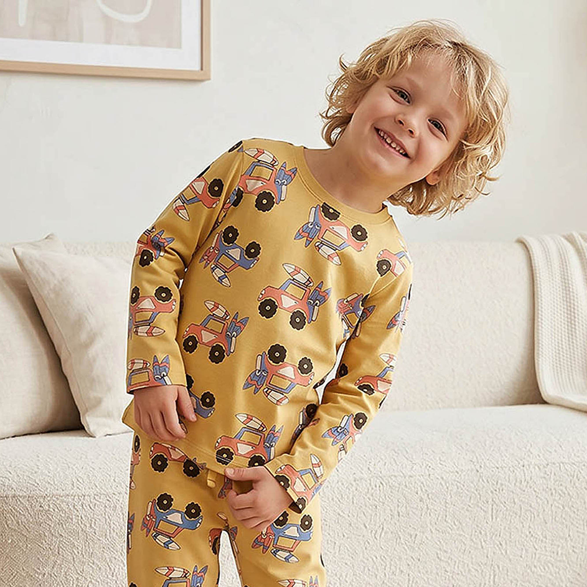 طقم بيجاما قطن بياقة مستديرة وأكمام طويلة بطبعات مركبات من جونيورز-boys-clothing-nightwear-image-2