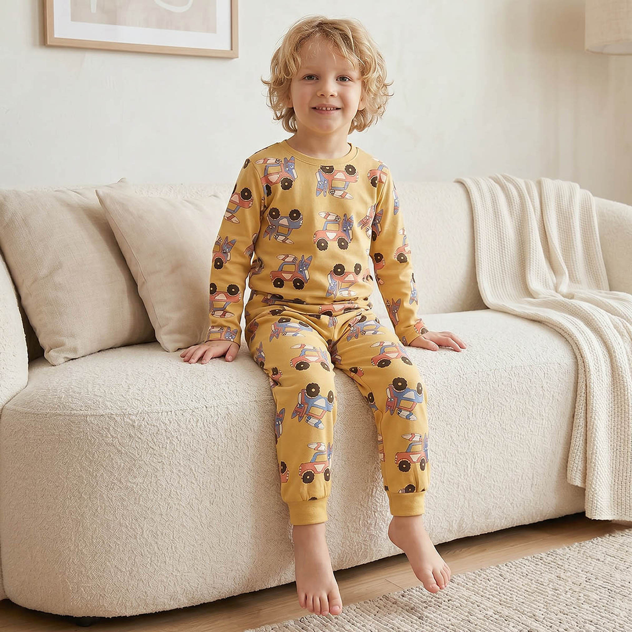 طقم بيجاما قطن بياقة مستديرة وأكمام طويلة بطبعات مركبات من جونيورز-boys-clothing-nightwear-image-7