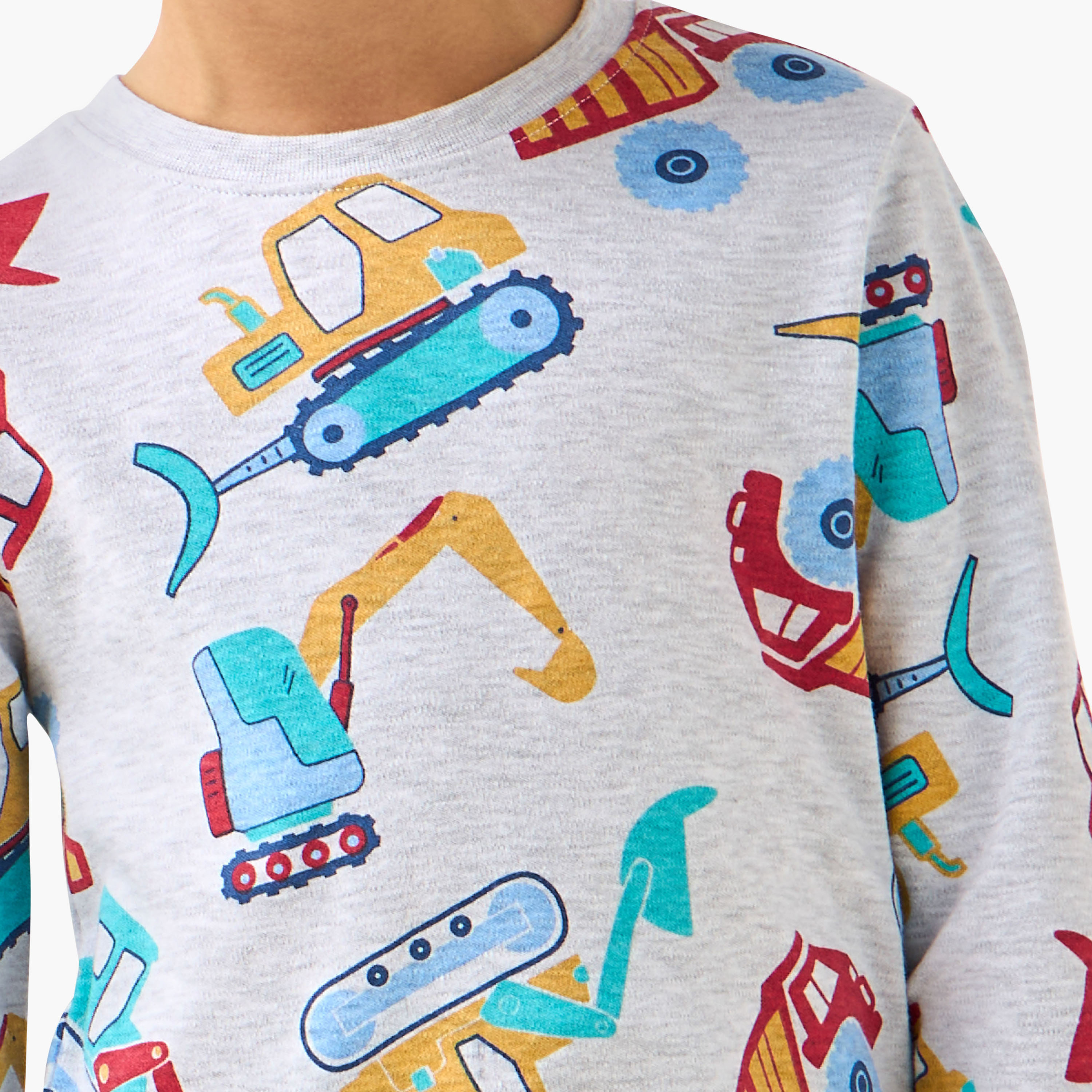 Juniors Cotton Crew Neck Long Sleeves Pyjama Set with Dinosaur Print-boys-clothing-nightwear-image-6