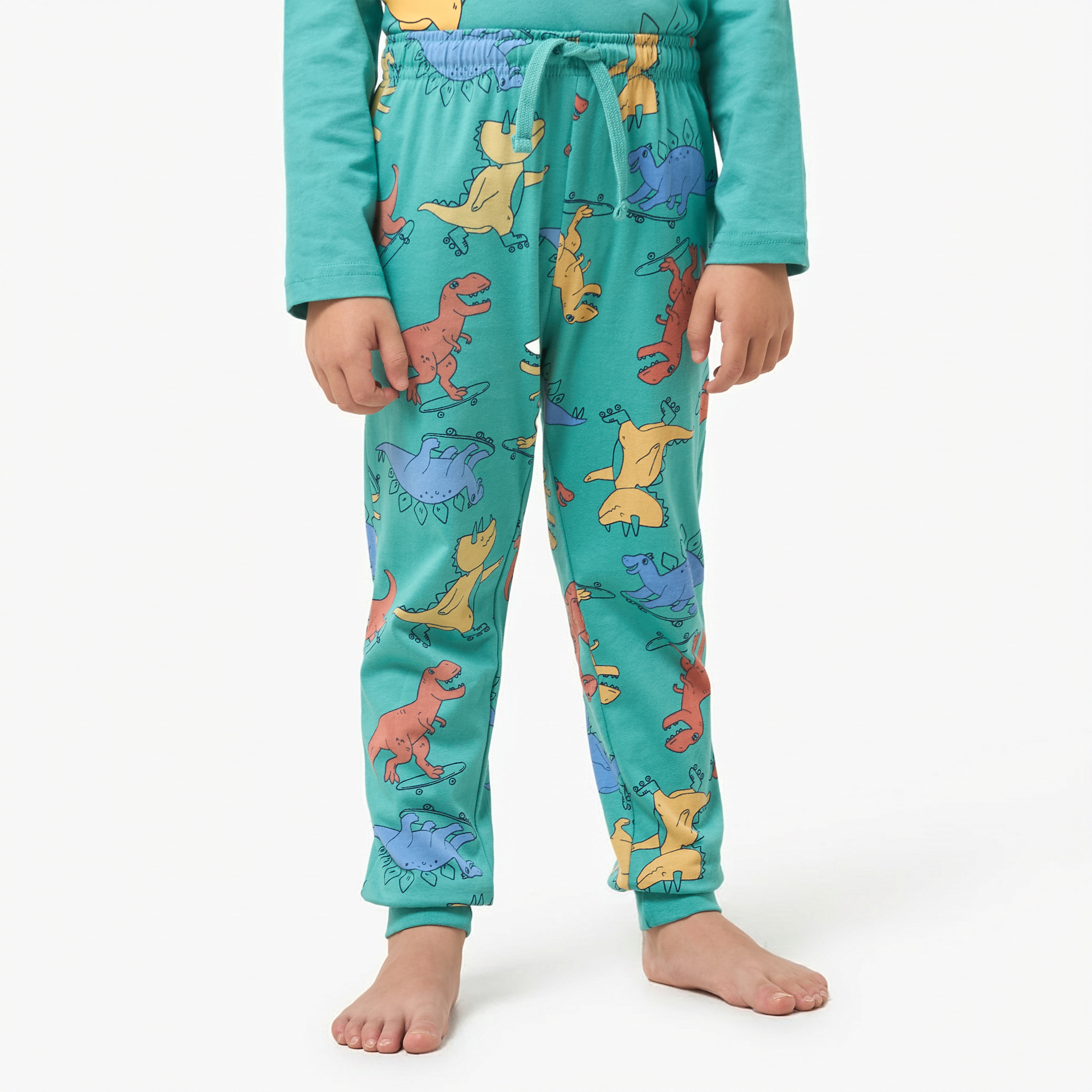 Juniors Cotton Crew Neck Long Sleeves Pyjama Set with Wild Animal Print-boys-clothing-nightwear-image-3