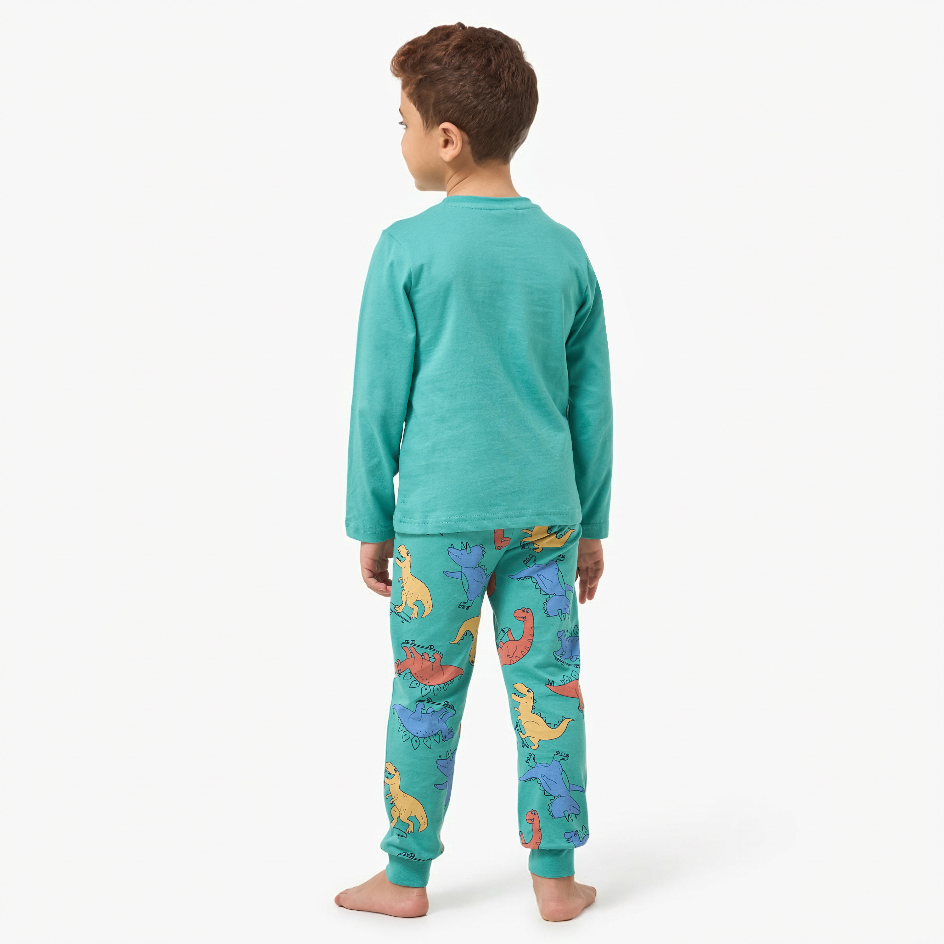 Juniors Cotton Crew Neck Long Sleeves Pyjama Set with Wild Animal Print-boys-clothing-nightwear-image-4