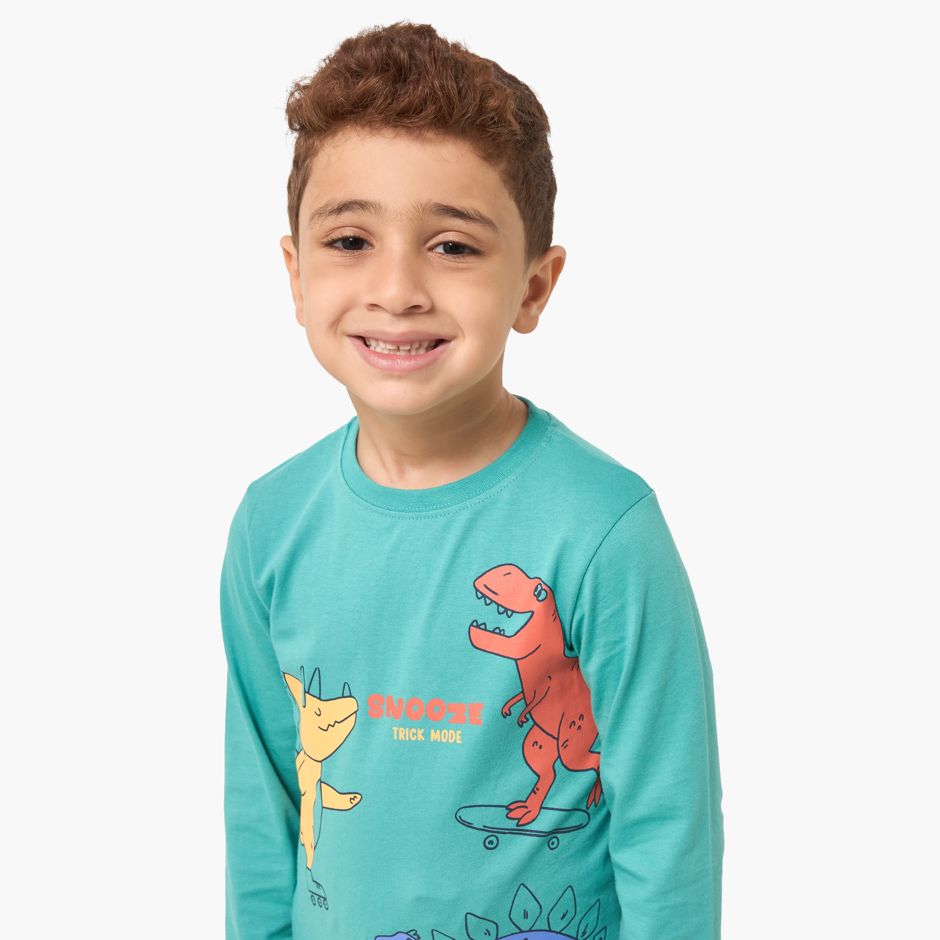 Juniors Cotton Crew Neck Long Sleeves Pyjama Set with Wild Animal Print-boys-clothing-nightwear-image-5
