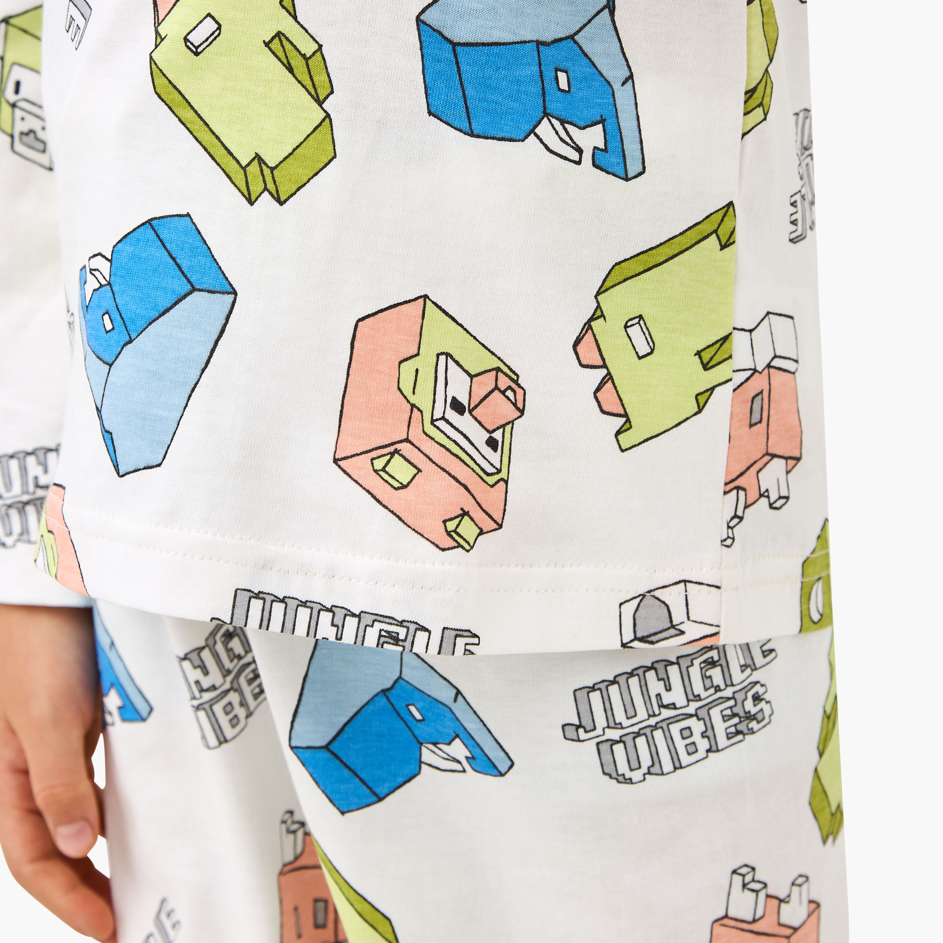 Juniors Cotton Crew Neck Long Sleeves Pyjama Set with Fun Print-boys-clothing-nightwear-image-6