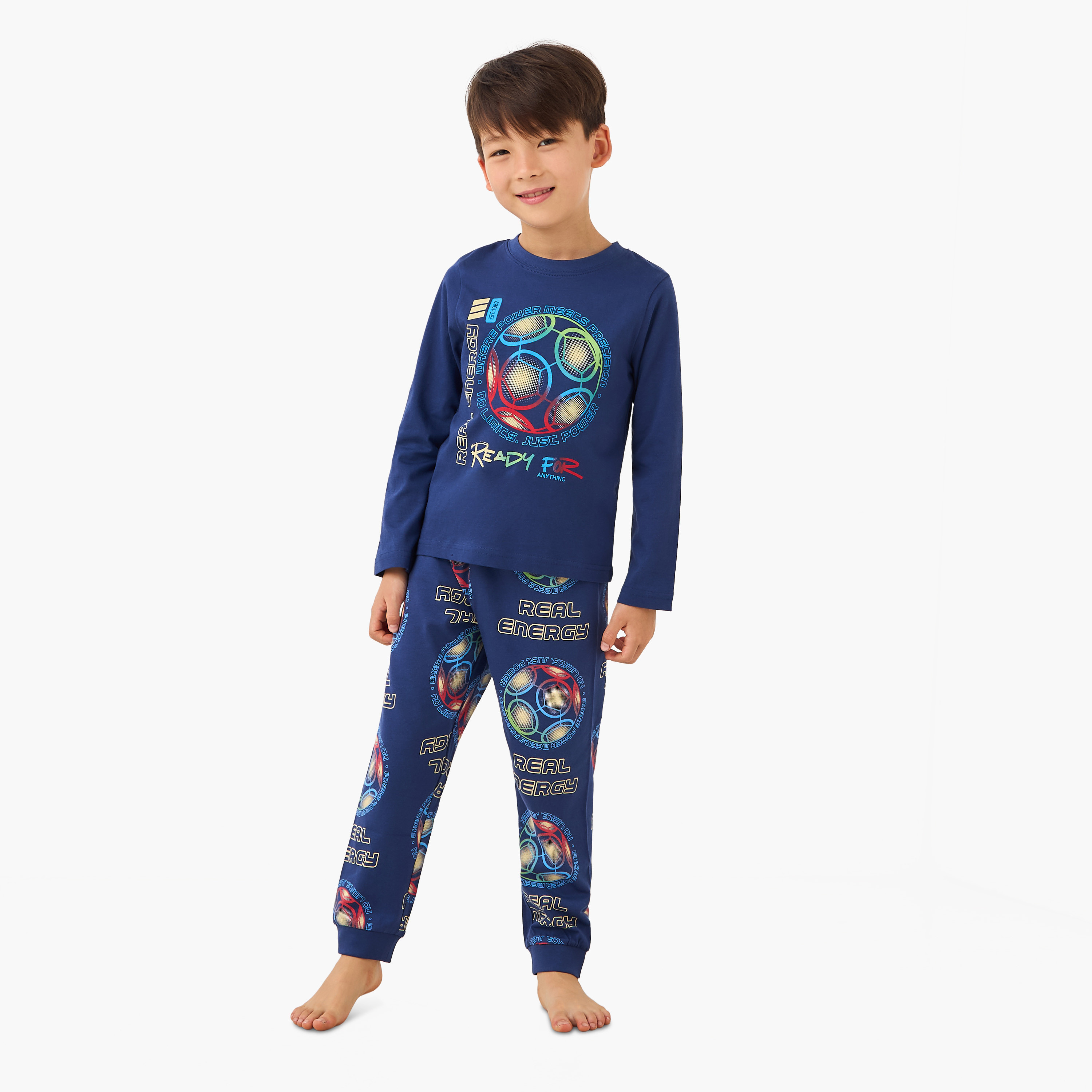 Juniors Cotton Round Neck Long Sleeve Pyjama Set with Wild Animal Print-boys-clothing-nightwear-image-1