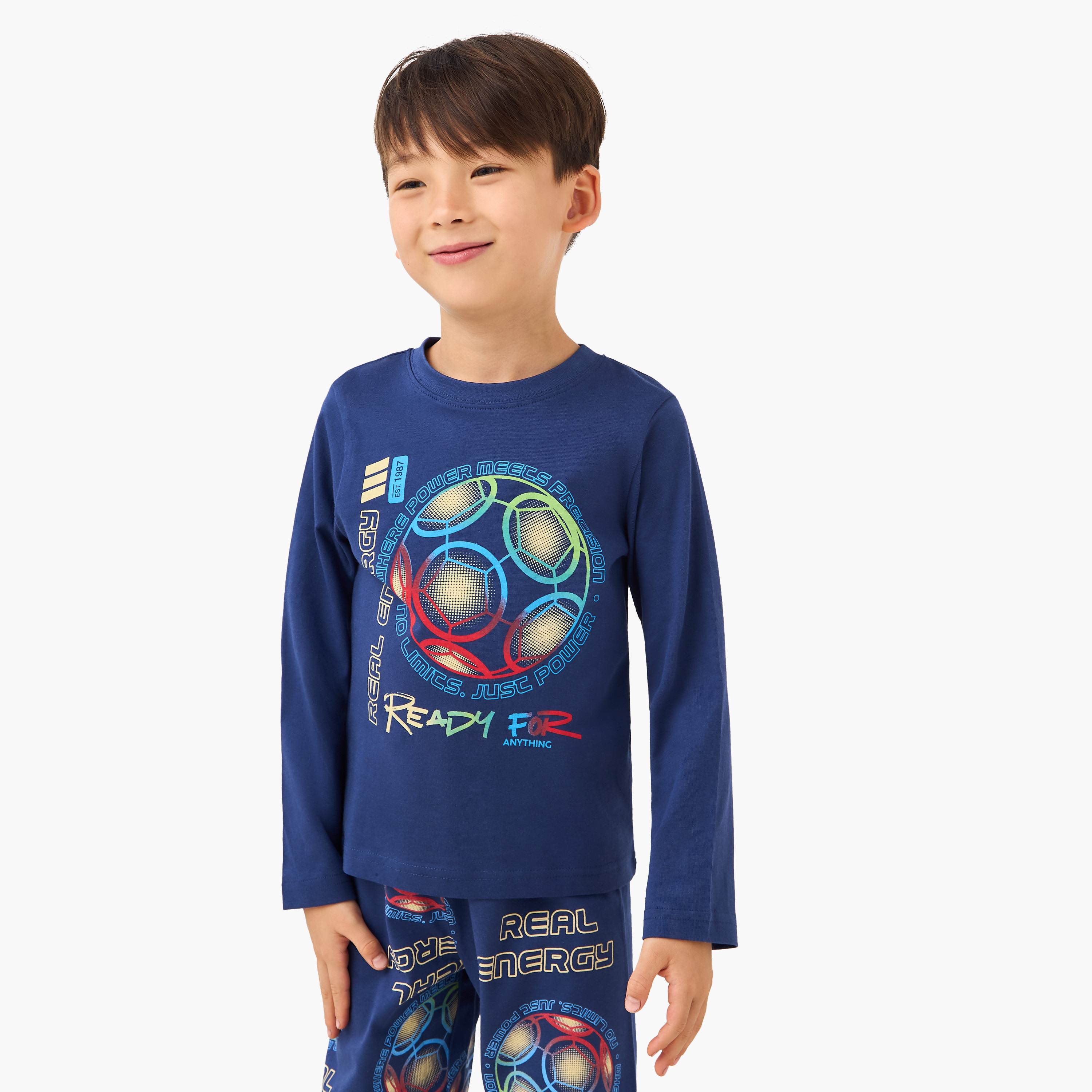 Juniors Cotton Round Neck Long Sleeve Pyjama Set with Wild Animal Print-boys-clothing-nightwear-image-2