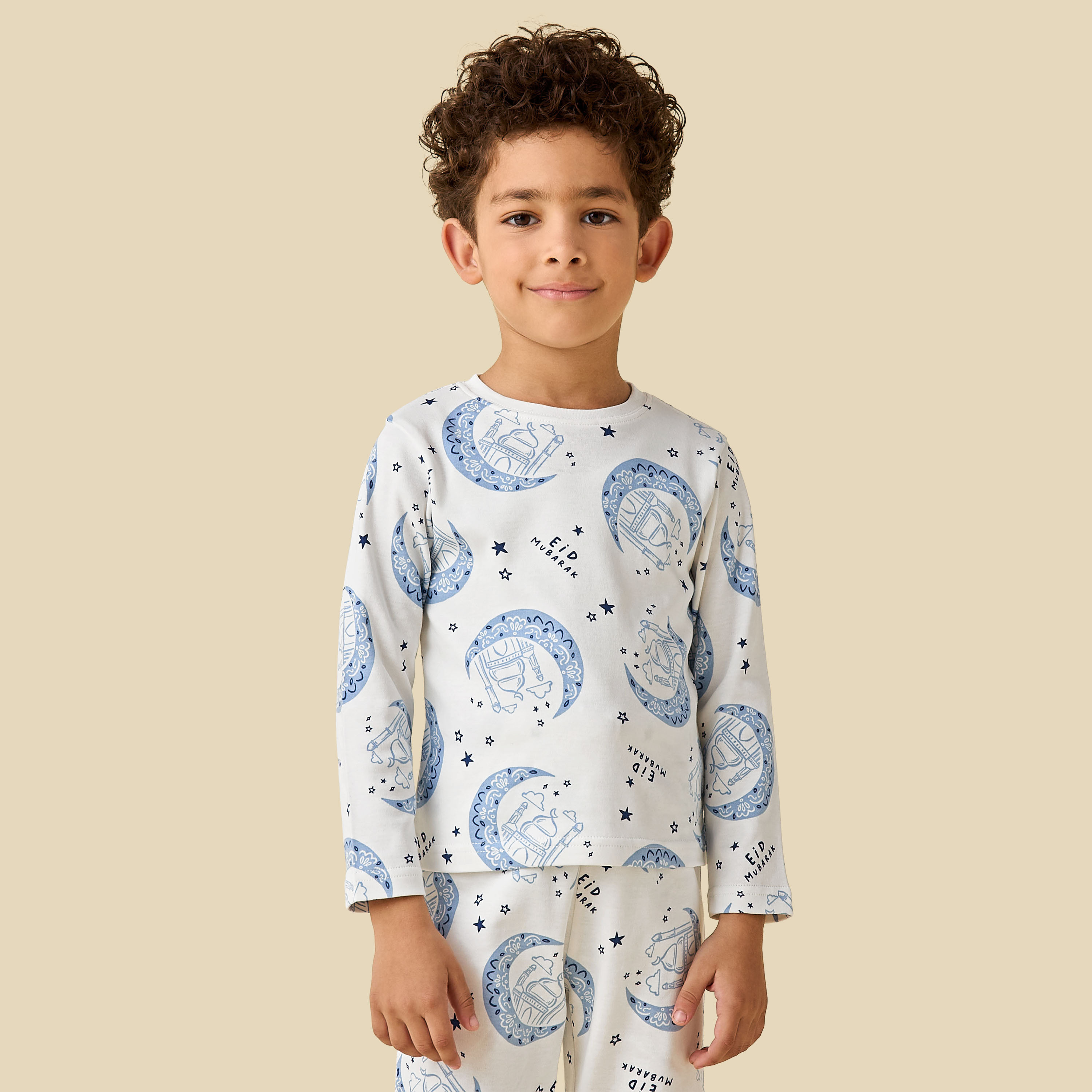 Juniors Cotton Round Neck Long Sleeves Pyjama Set with Graphic Print-boys-clothing-nightwear-image-2