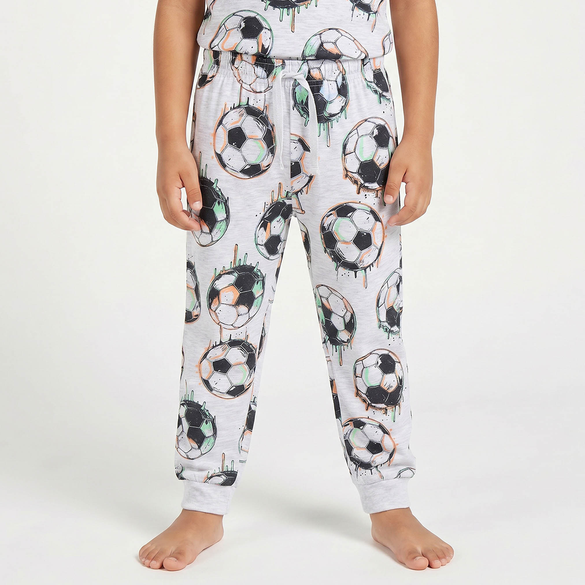 Juniors Cotton Crew Neck Short Sleeves Pyjama Set with Football Print-boys-clothing-nightwear-image-4