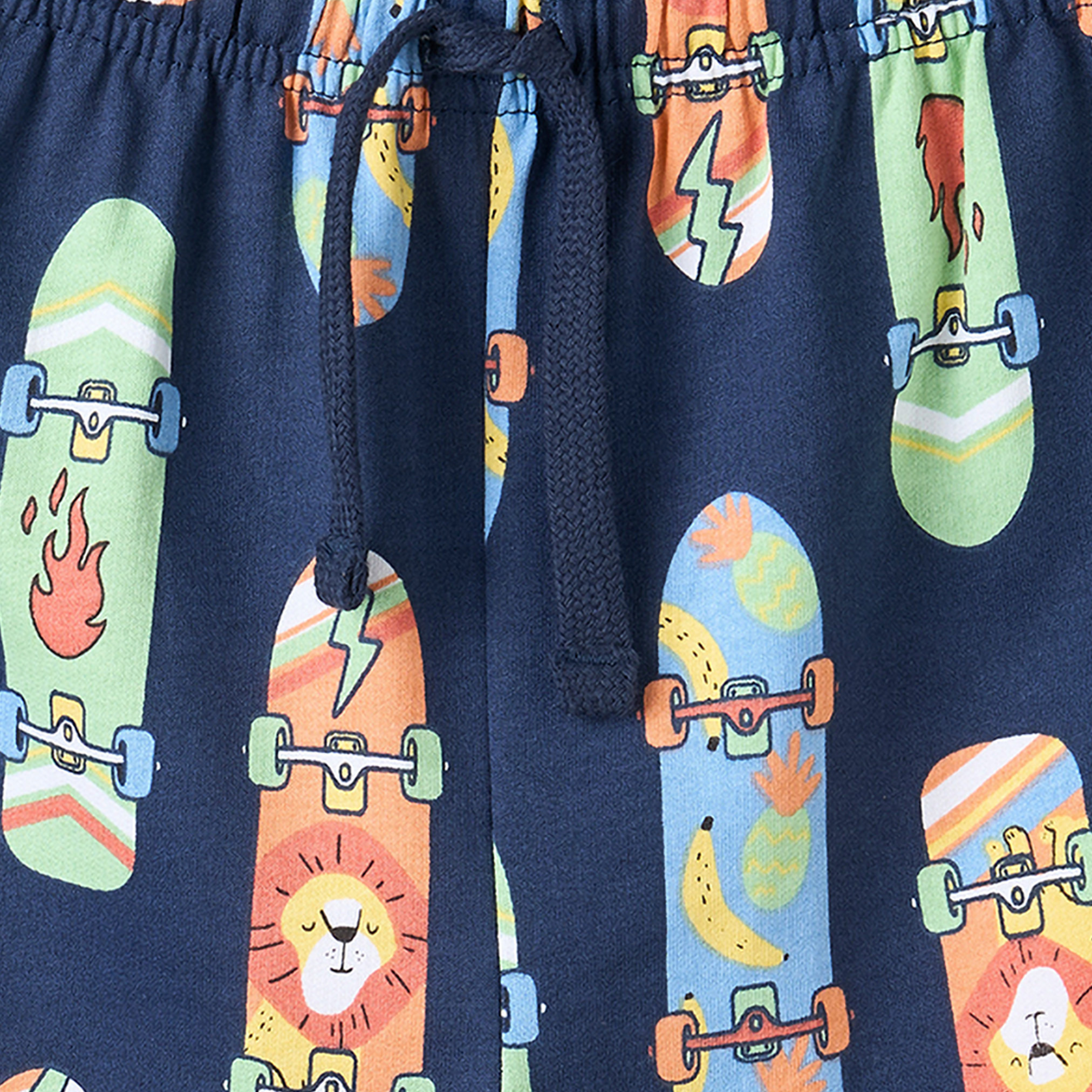 Juniors Cotton Crew Neck Short Sleeves Shorts Set with Skateboard Print-boys-clothing-nightwear-image-6