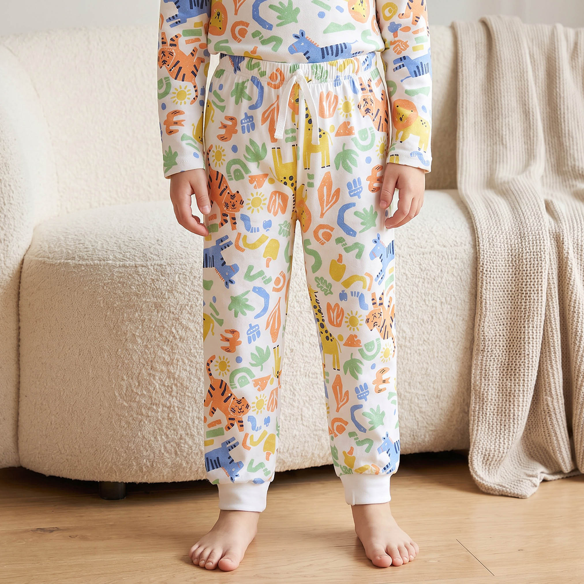 Juniors Cotton Crew Neck Long Sleeves Pyjama Set with Safari Print-boys-clothing-nightwear-image-3
