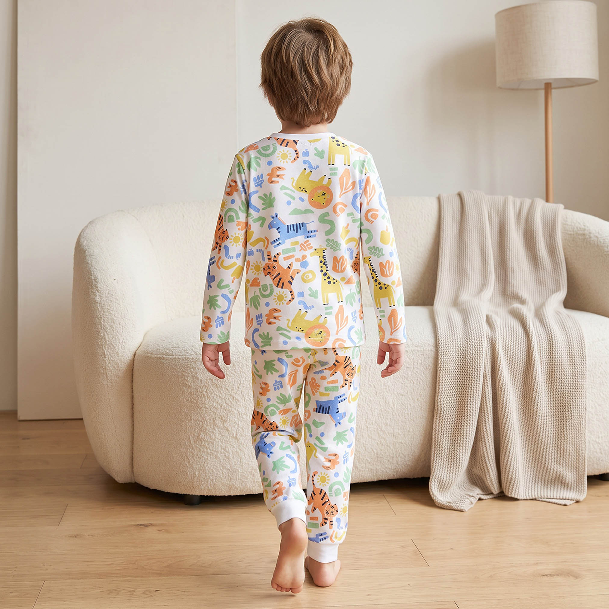 Juniors Cotton Crew Neck Long Sleeves Pyjama Set with Safari Print-boys-clothing-nightwear-image-4