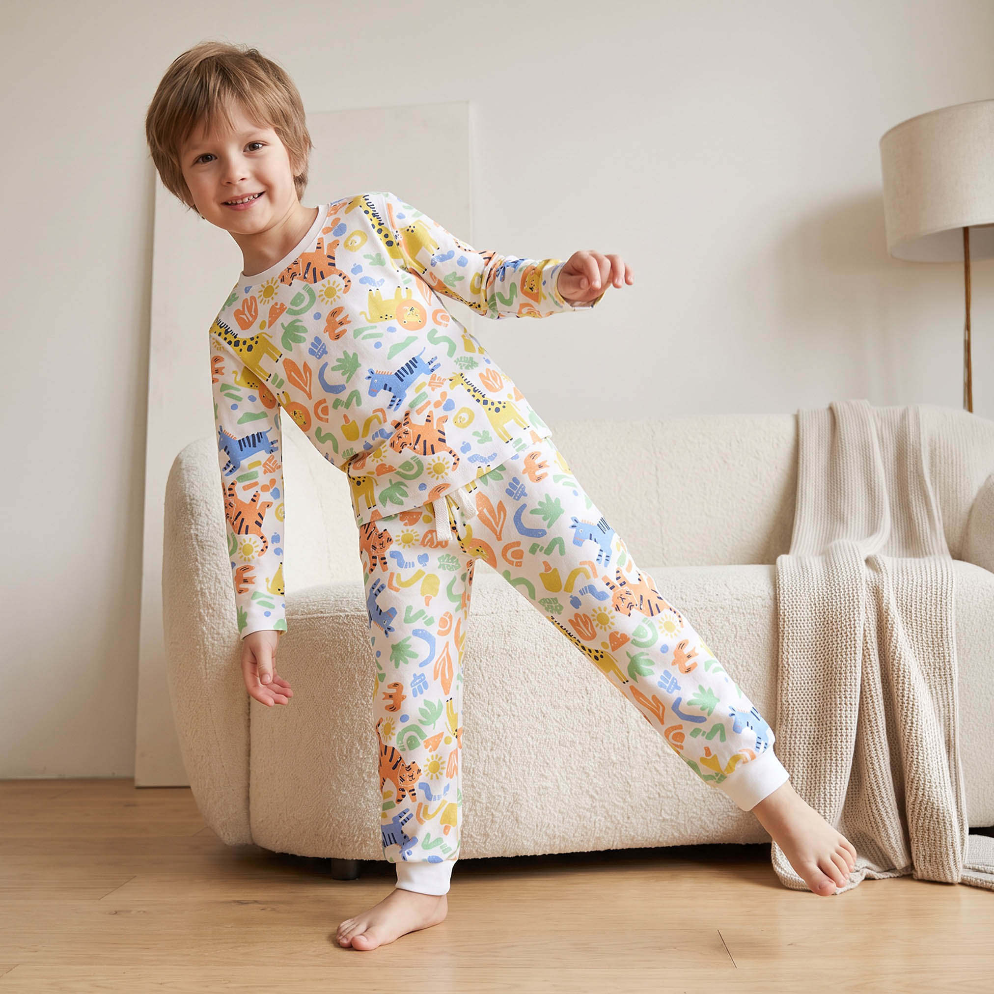 Juniors Cotton Crew Neck Long Sleeves Pyjama Set with Safari Print-boys-clothing-nightwear-image-7