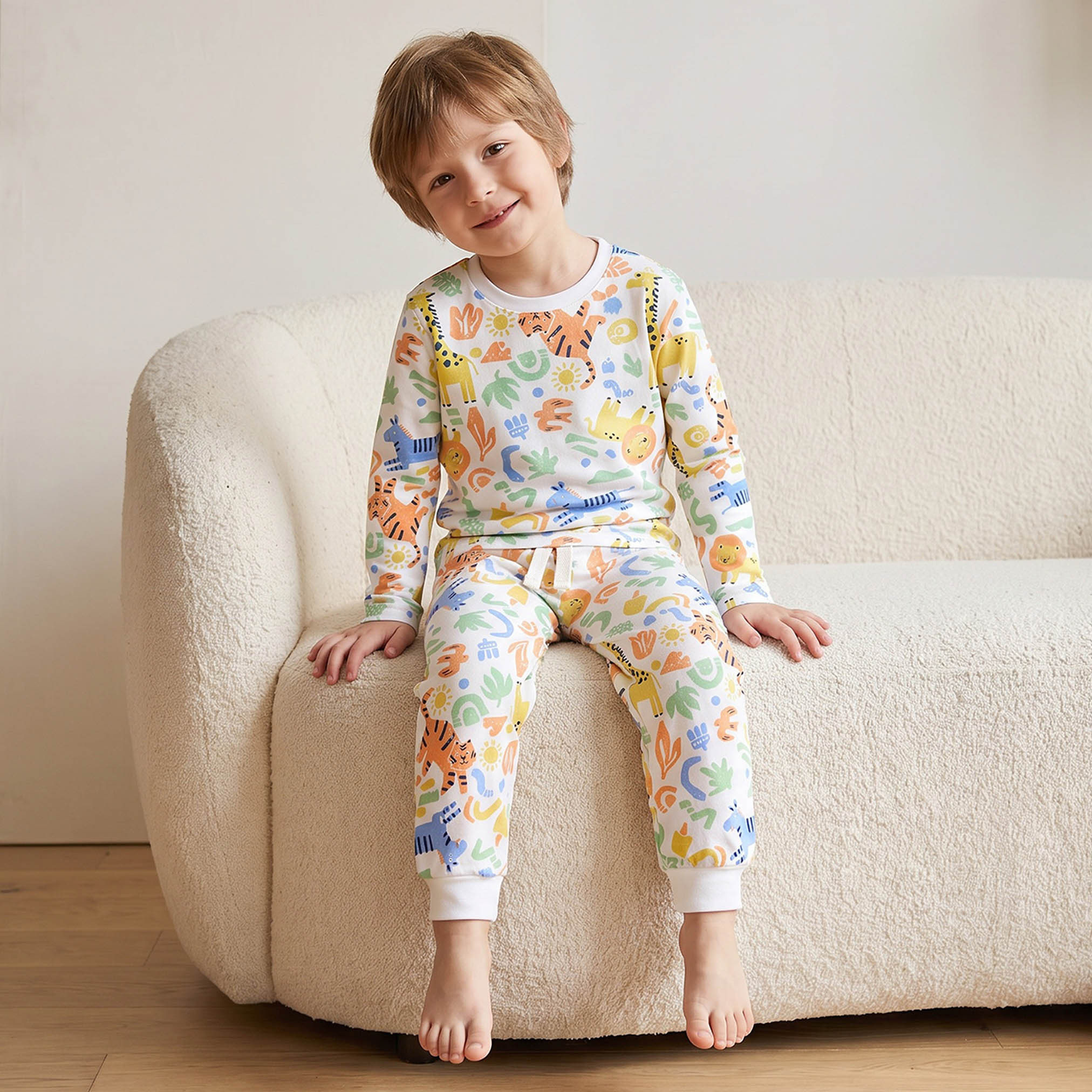 Juniors Cotton Crew Neck Long Sleeves Pyjama Set with Safari Print-boys-clothing-nightwear-image-8