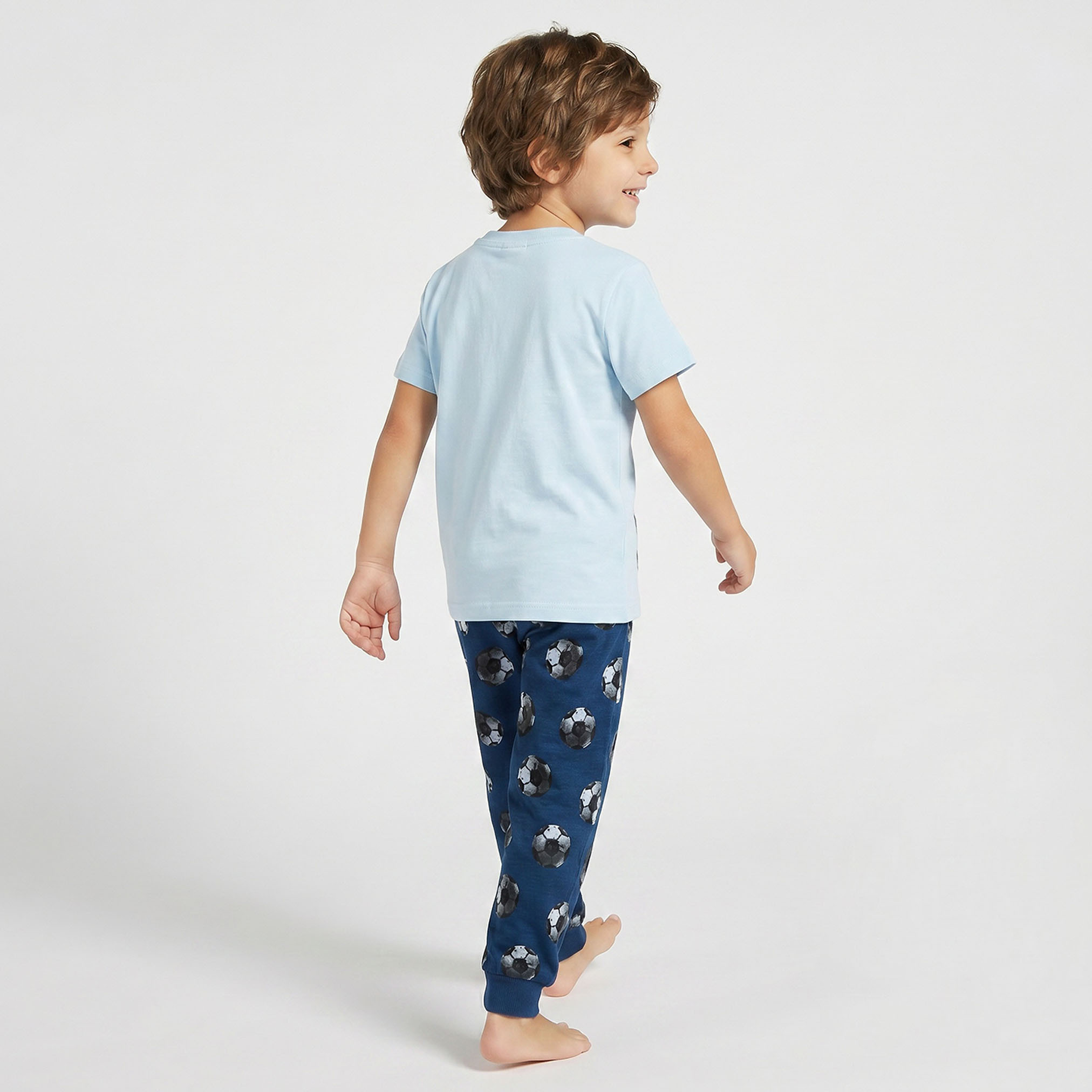 Juniors Cotton Crew Neck Short Sleeve Pyjama Set with Football Print-boys-clothing-nightwear-image-3