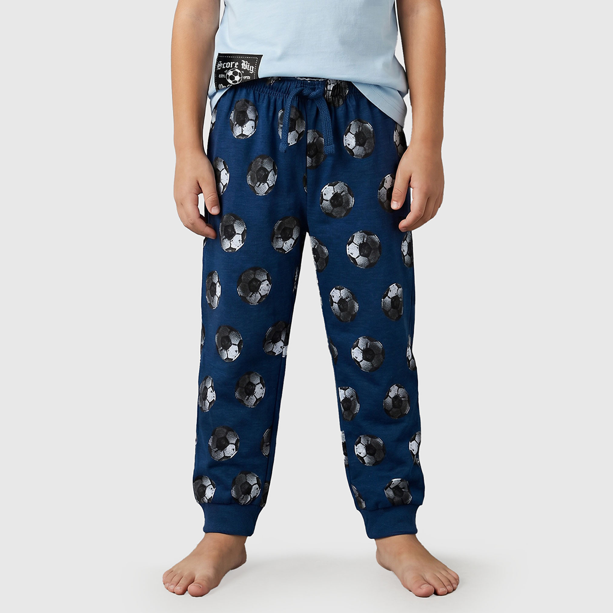 Juniors Cotton Crew Neck Short Sleeve Pyjama Set with Football Print-boys-clothing-nightwear-image-4