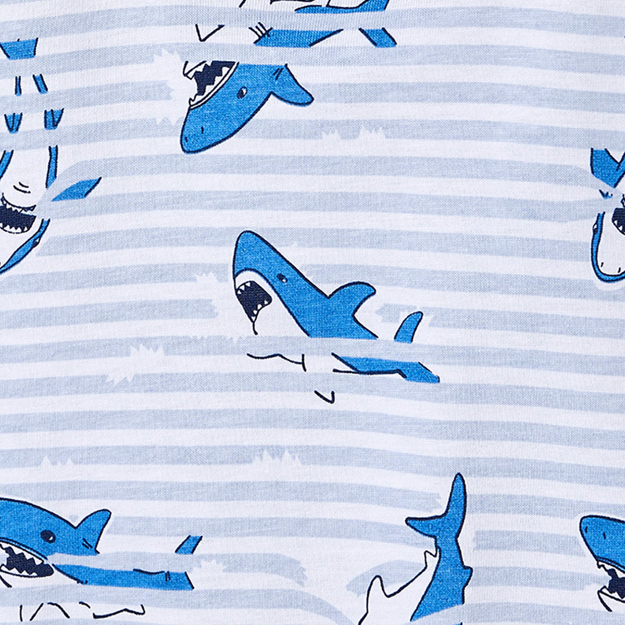 Juniors Cotton Crew Neck Short Sleeves Pyjama Set with Shark Print-boys-clothing-nightwear-image-5
