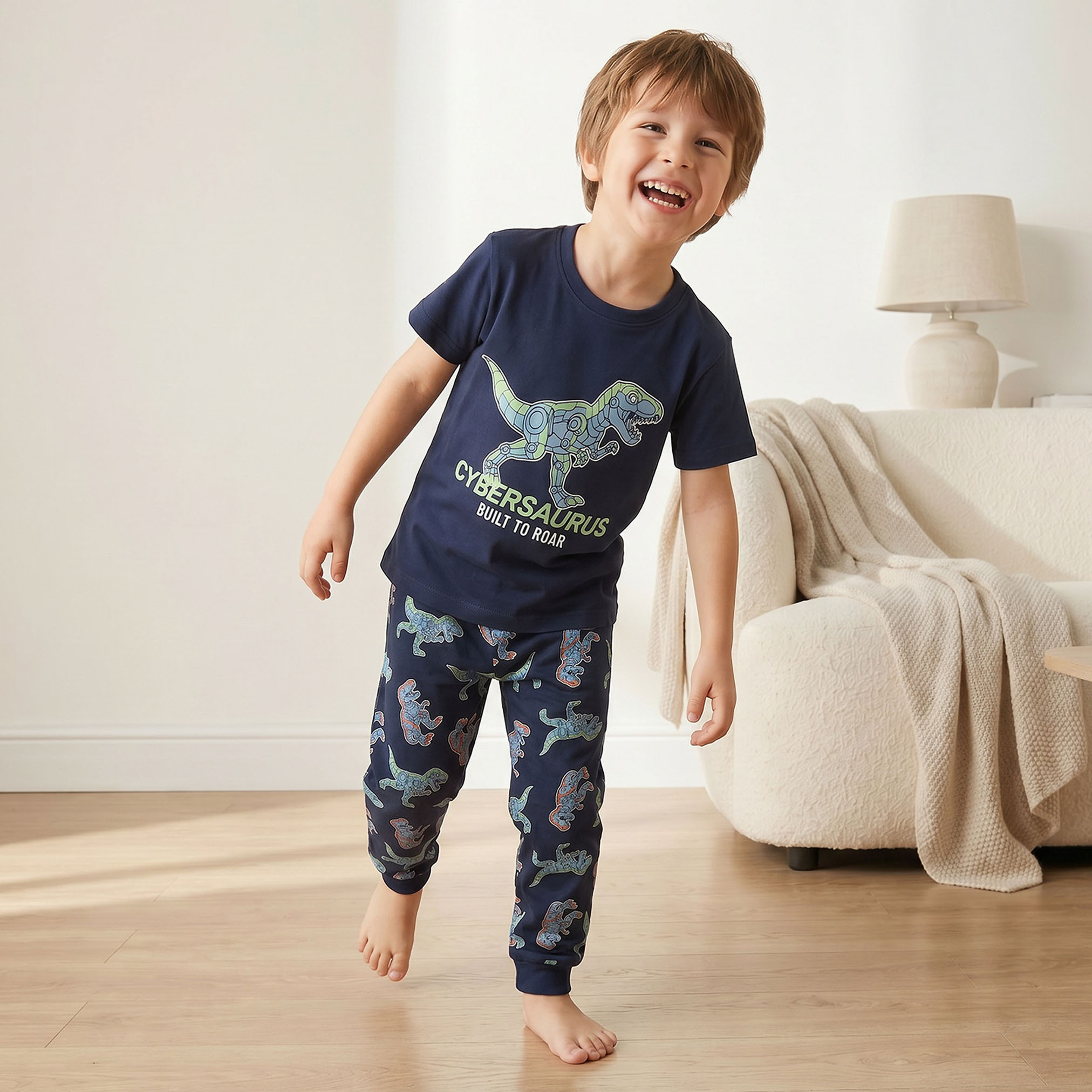 طقم بيجاما قطن بياقة ضيقة وأكمام قصيرة وطبعات من جونيورز-boys-clothing-nightwear-image-1