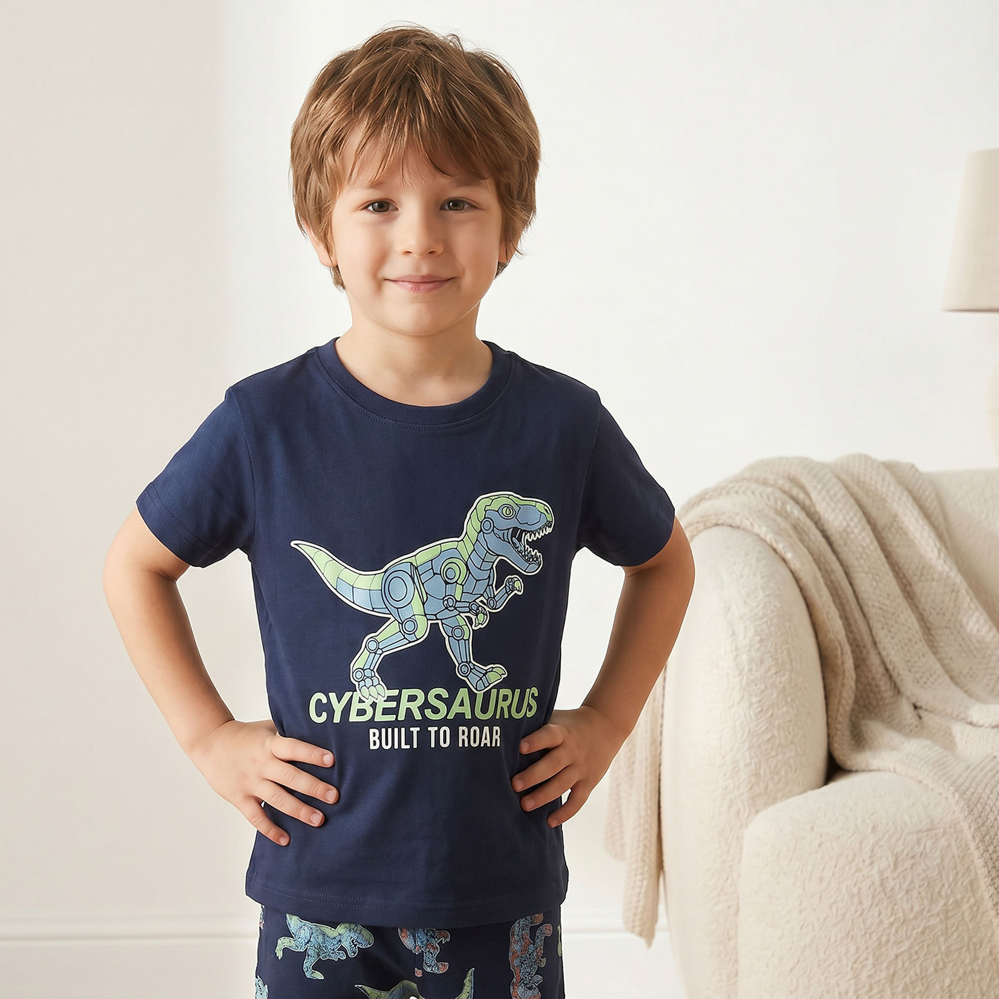 طقم بيجاما قطن بياقة ضيقة وأكمام قصيرة وطبعات من جونيورز-boys-clothing-nightwear-image-2