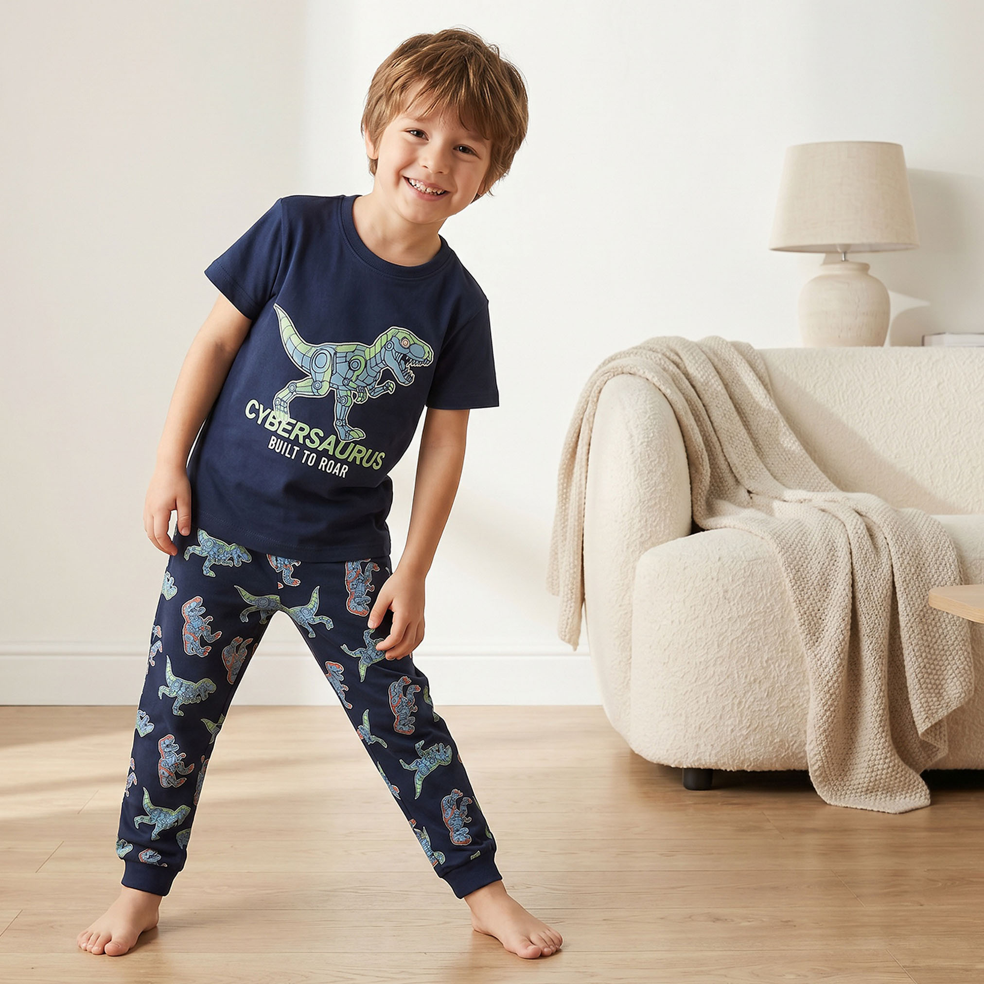 طقم بيجاما قطن بياقة ضيقة وأكمام قصيرة وطبعات من جونيورز-boys-clothing-nightwear-image-7