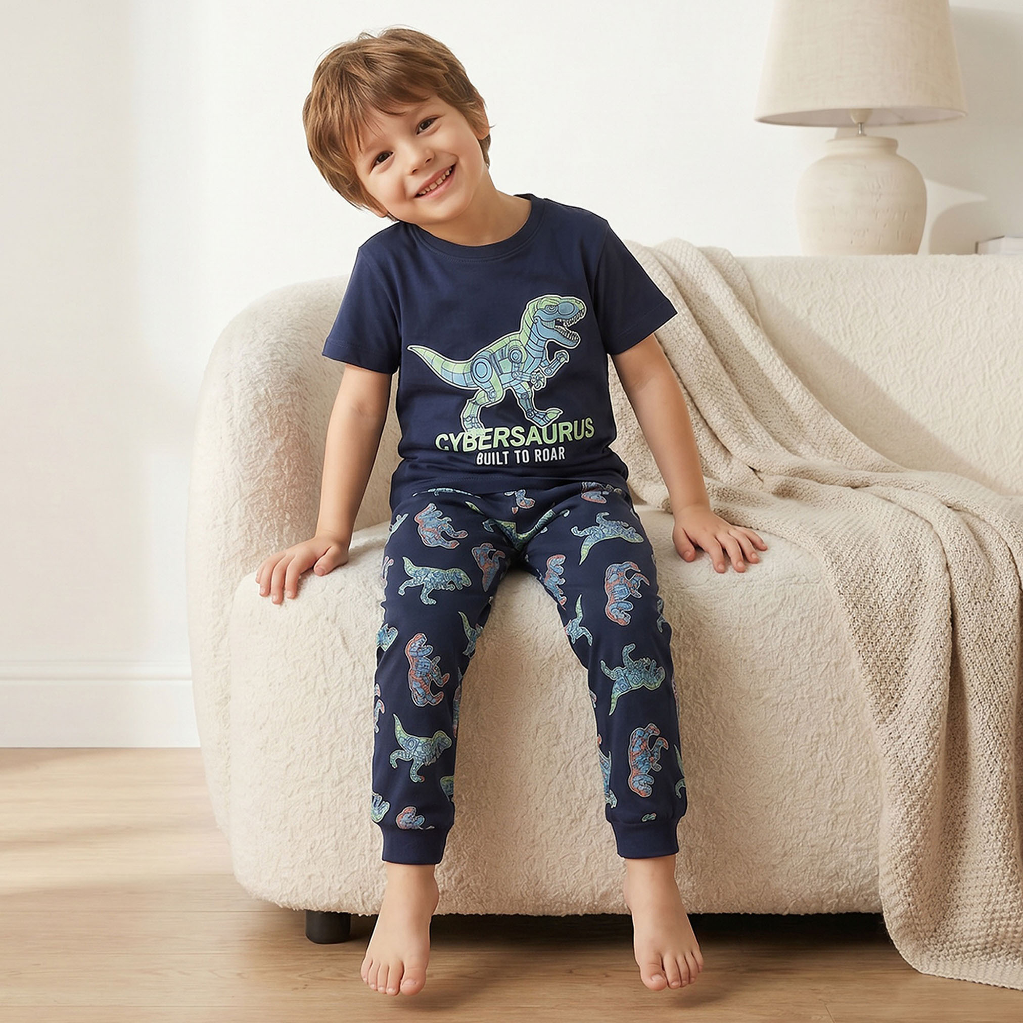 طقم بيجاما قطن بياقة ضيقة وأكمام قصيرة وطبعات من جونيورز-boys-clothing-nightwear-image-8