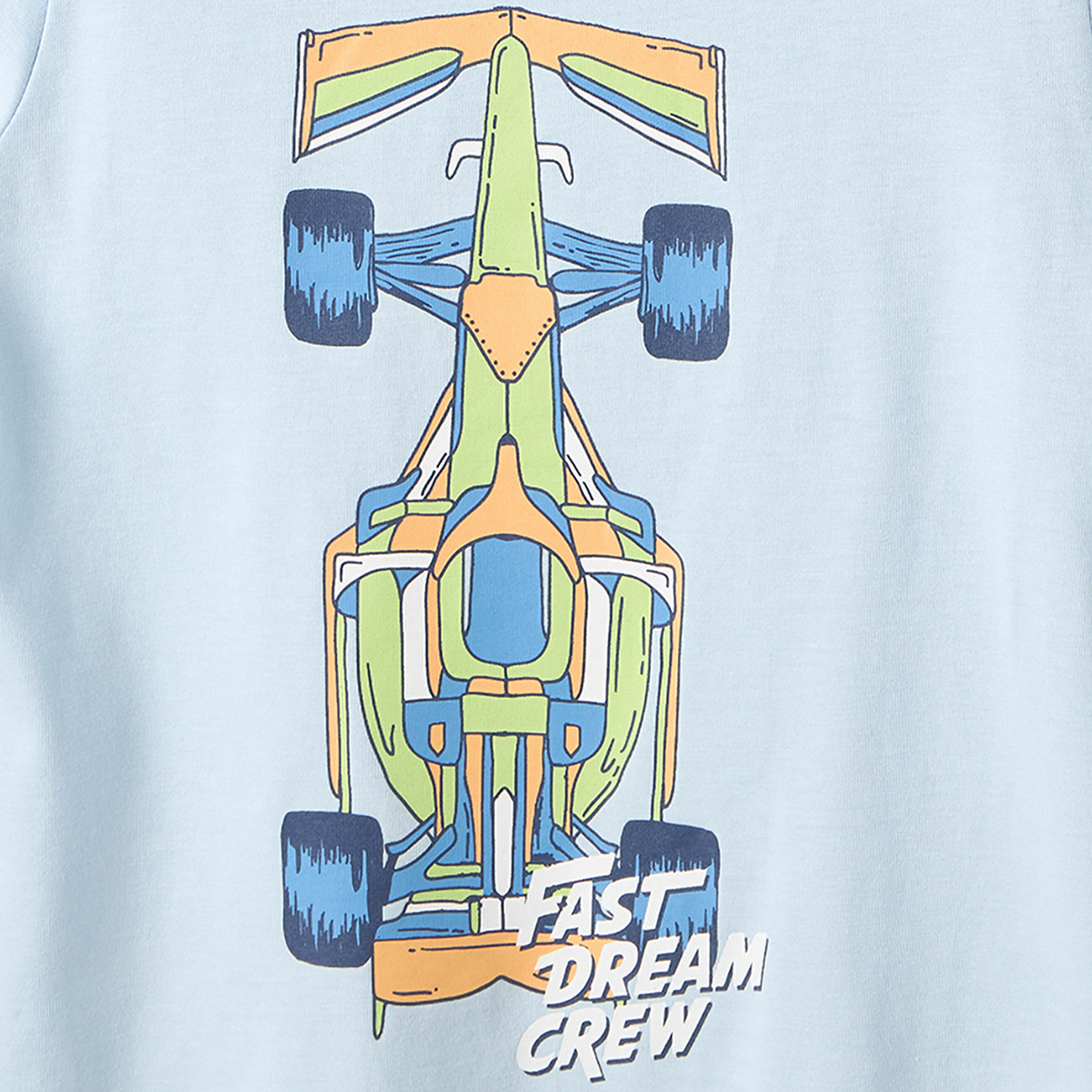 Juniors Cotton Crew Neck Short Sleeves Pyjama Set with Racing Car Print-boys-clothing-nightwear-image-5